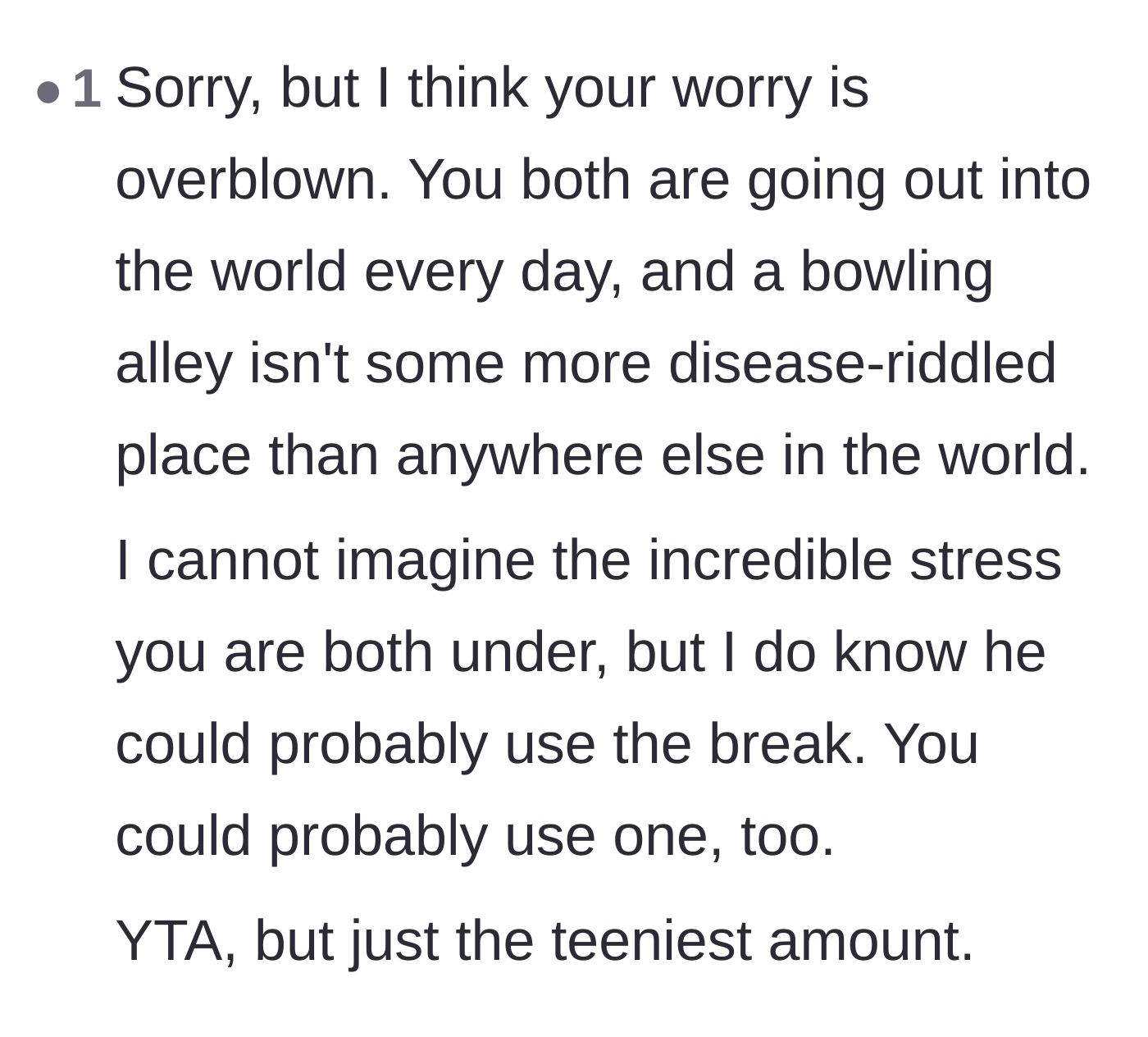 Comment thread 6 - A gentle pushback suggesting her anxiety is slightly out of proportion given their daily routines.