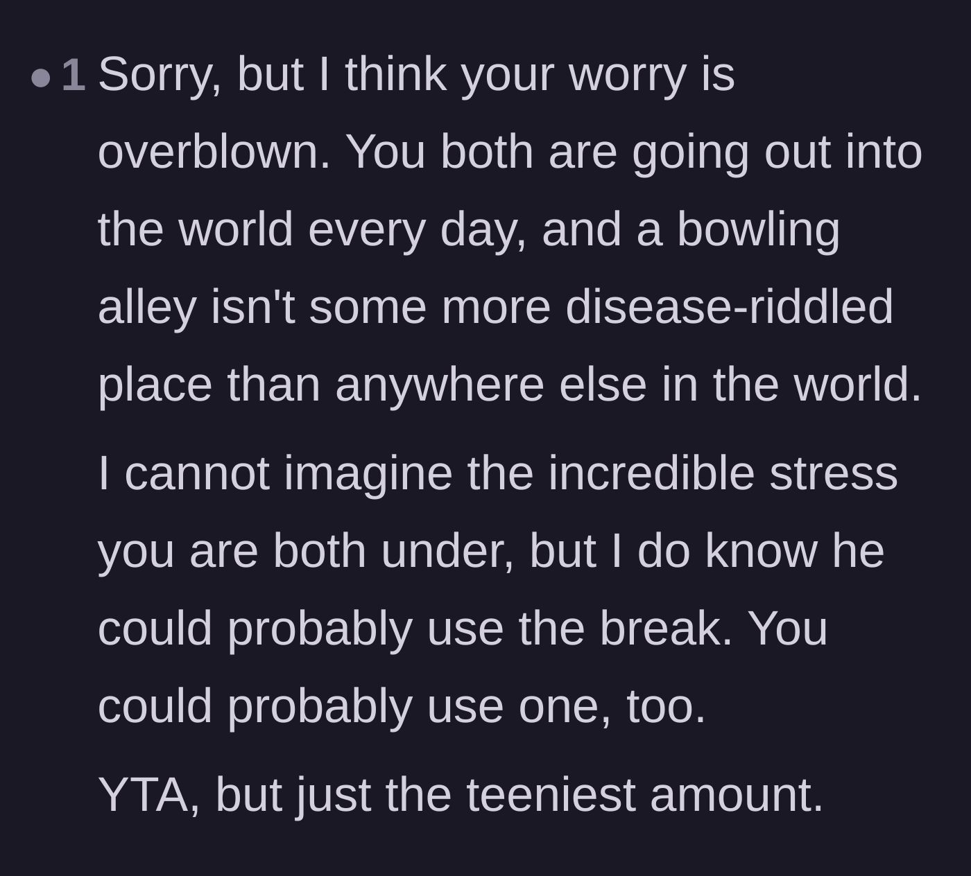 Comment thread 6 - A gentle pushback suggesting her anxiety is slightly out of proportion given their daily routines.