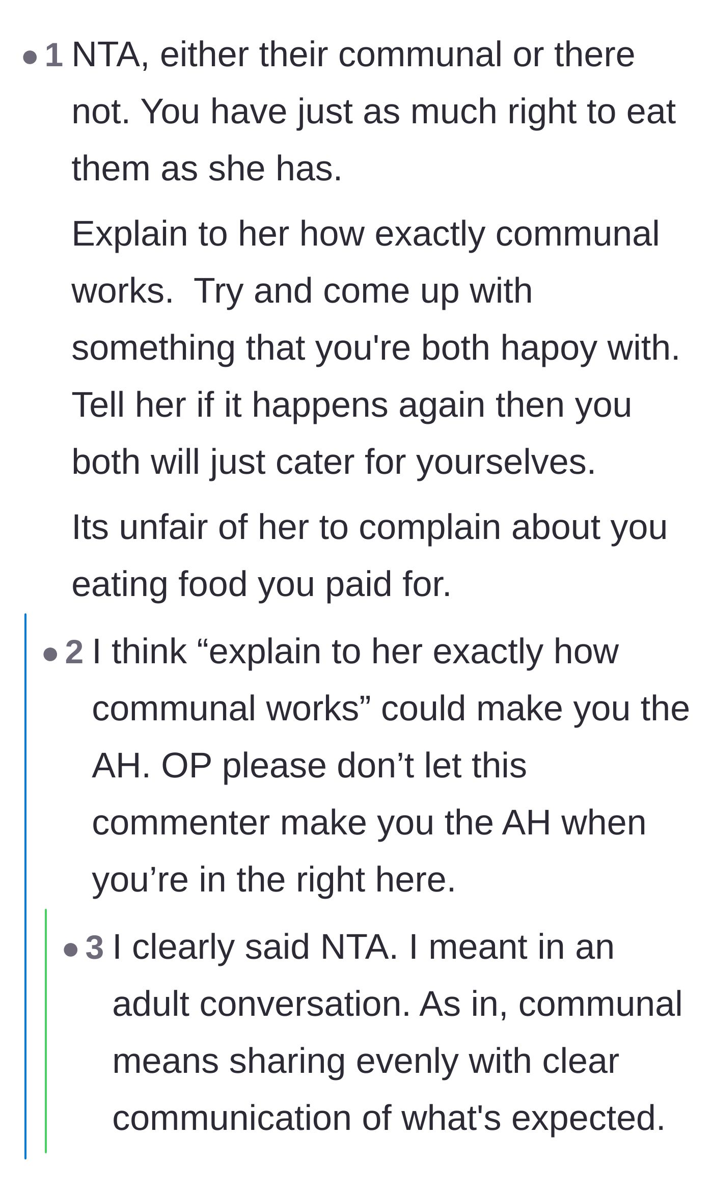 Comment thread 4 - A debate on whether trying to explain the definition of 'communal' to the roommate would come off as condescending and start more drama.