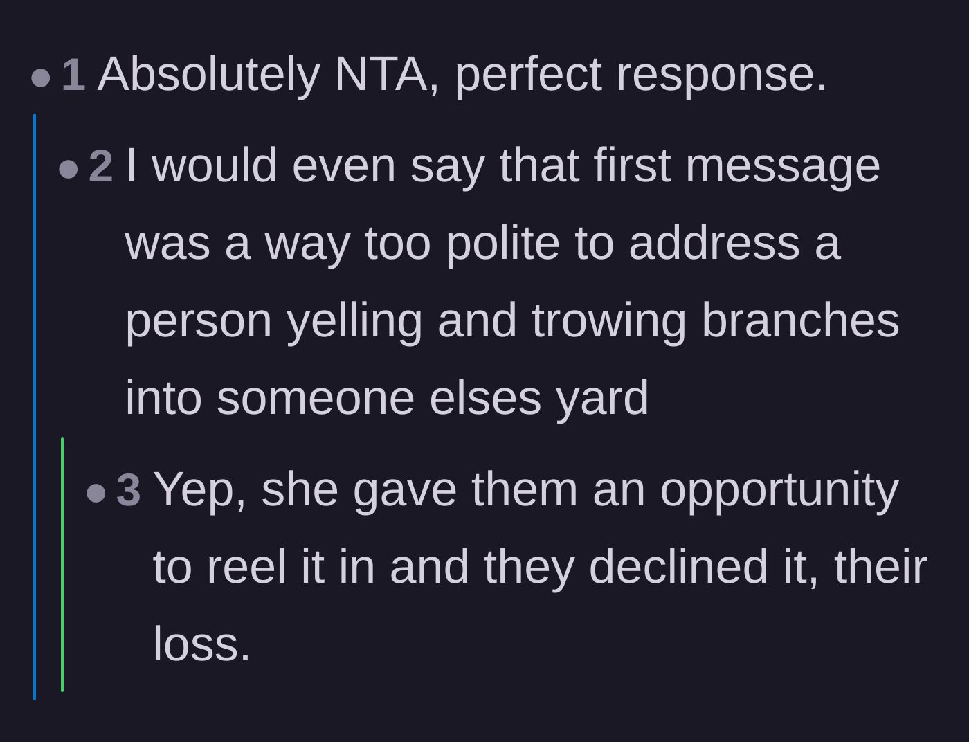 Comment thread 2 - Discussion about how the narrator's first text was actually far too generous