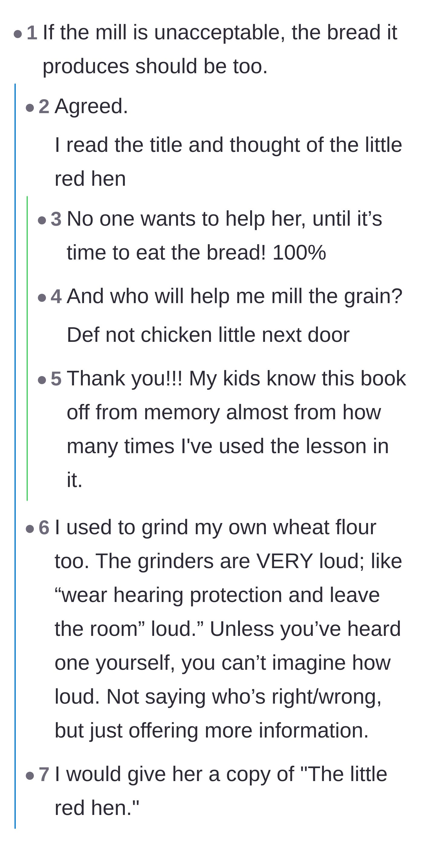 Comment thread 1 - Readers compare the demanding neighbor to the lazy animals in The Little Red Hen fable.