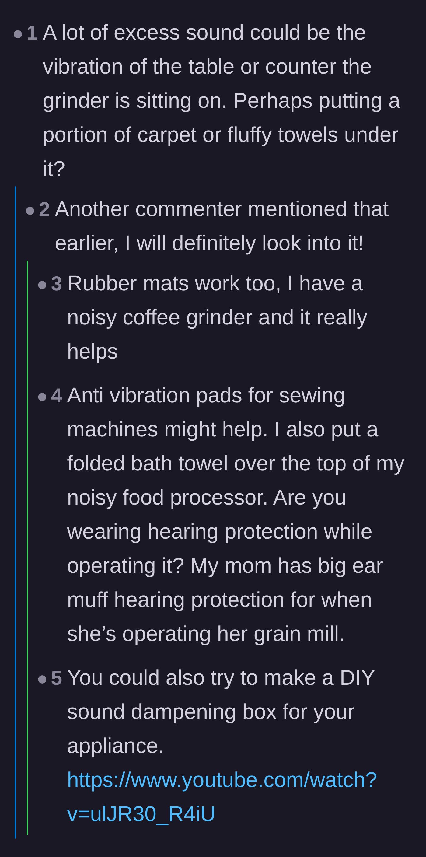 Comment thread 4 - Readers suggest using anti-vibration pads and towels to quiet the kitchen appliance.