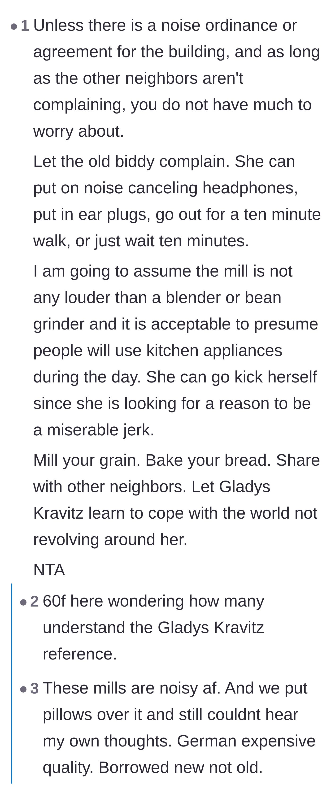 Comment thread 5 - A user points out that a ten-minute daytime noise violates no rules and tells the neighbor to cope.