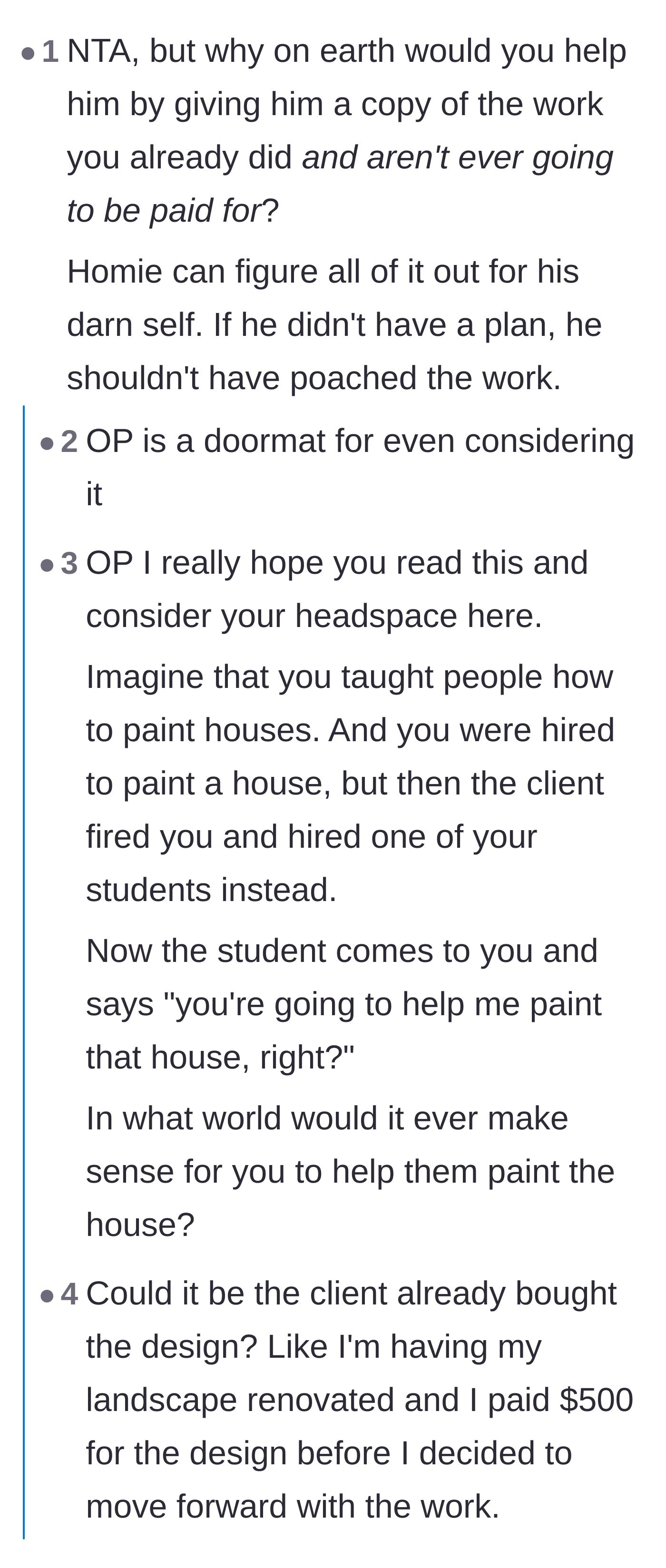 Comment thread 4 - A harsh analogy warning the artist not to be a doormat for someone who stole her income.