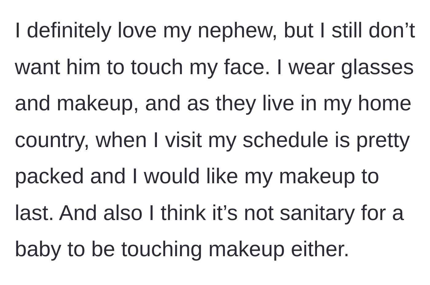 Story part 2 - A woman wearing glasses and full makeup looking stressed about her busy travel schedule and a baby's messy hands.