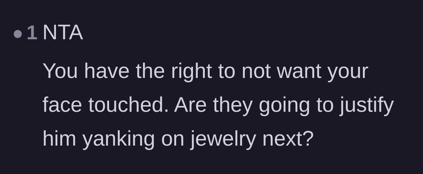 Comment thread 4 - A short comment asking if the parents would also justify the baby yanking on jewelry.
