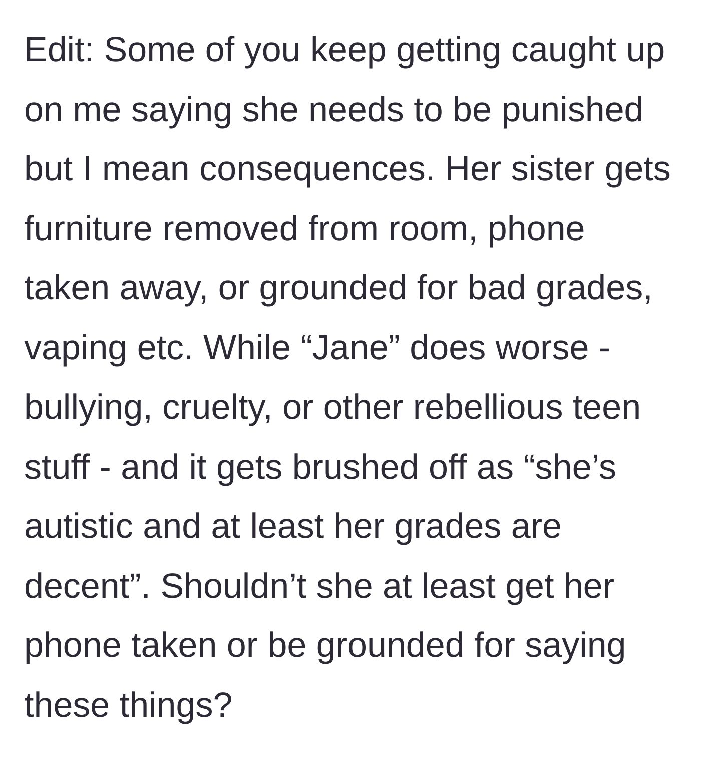 Story part 6 - An addendum highlighting the blatant double standard in household discipline between the siblings.