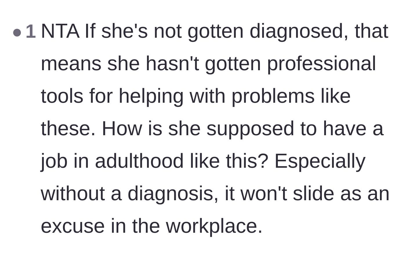Comment thread 6 - Concerns about how the niece will function in an adult workplace without coping skills or boundaries.