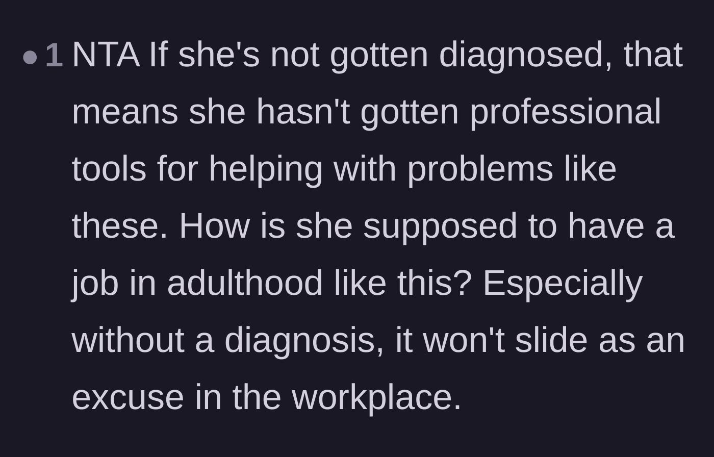 Comment thread 6 - Concerns about how the niece will function in an adult workplace without coping skills or boundaries.