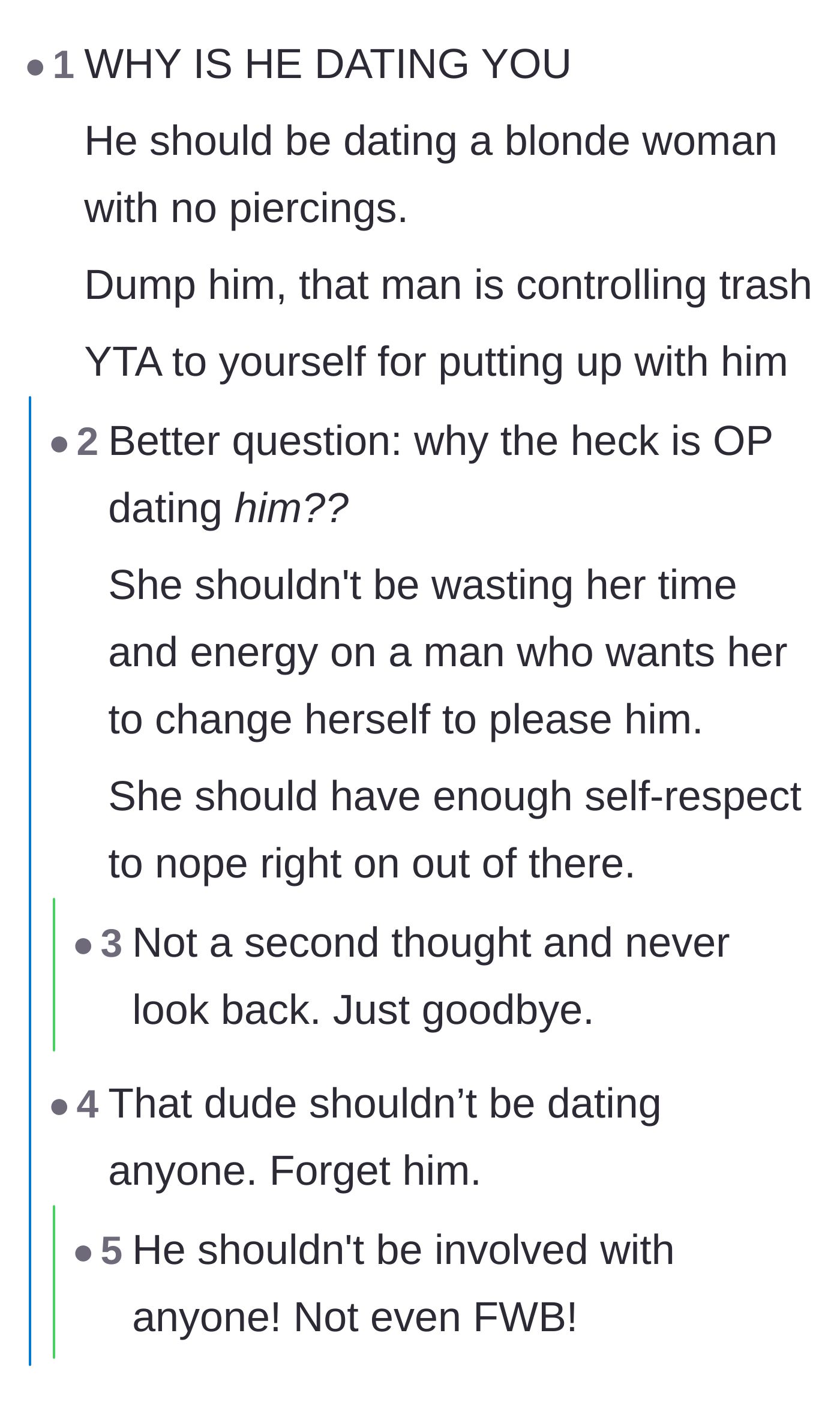 Comment thread expressing utter bewilderment over why the couple is even together if he wants someone completely different.