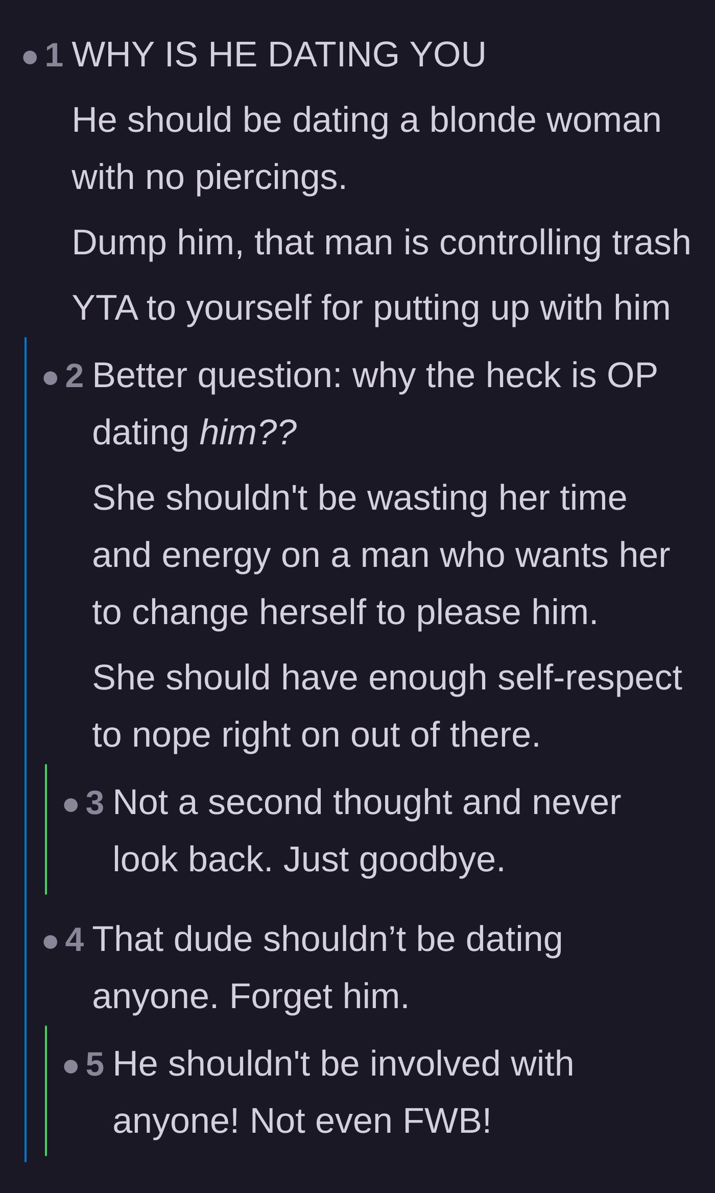 Comment thread expressing utter bewilderment over why the couple is even together if he wants someone completely different.