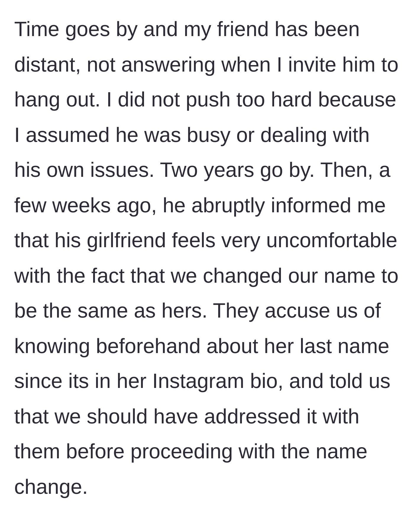 Story part 3 - Friend reaching out two years later with bizarre accusations about Instagram bios