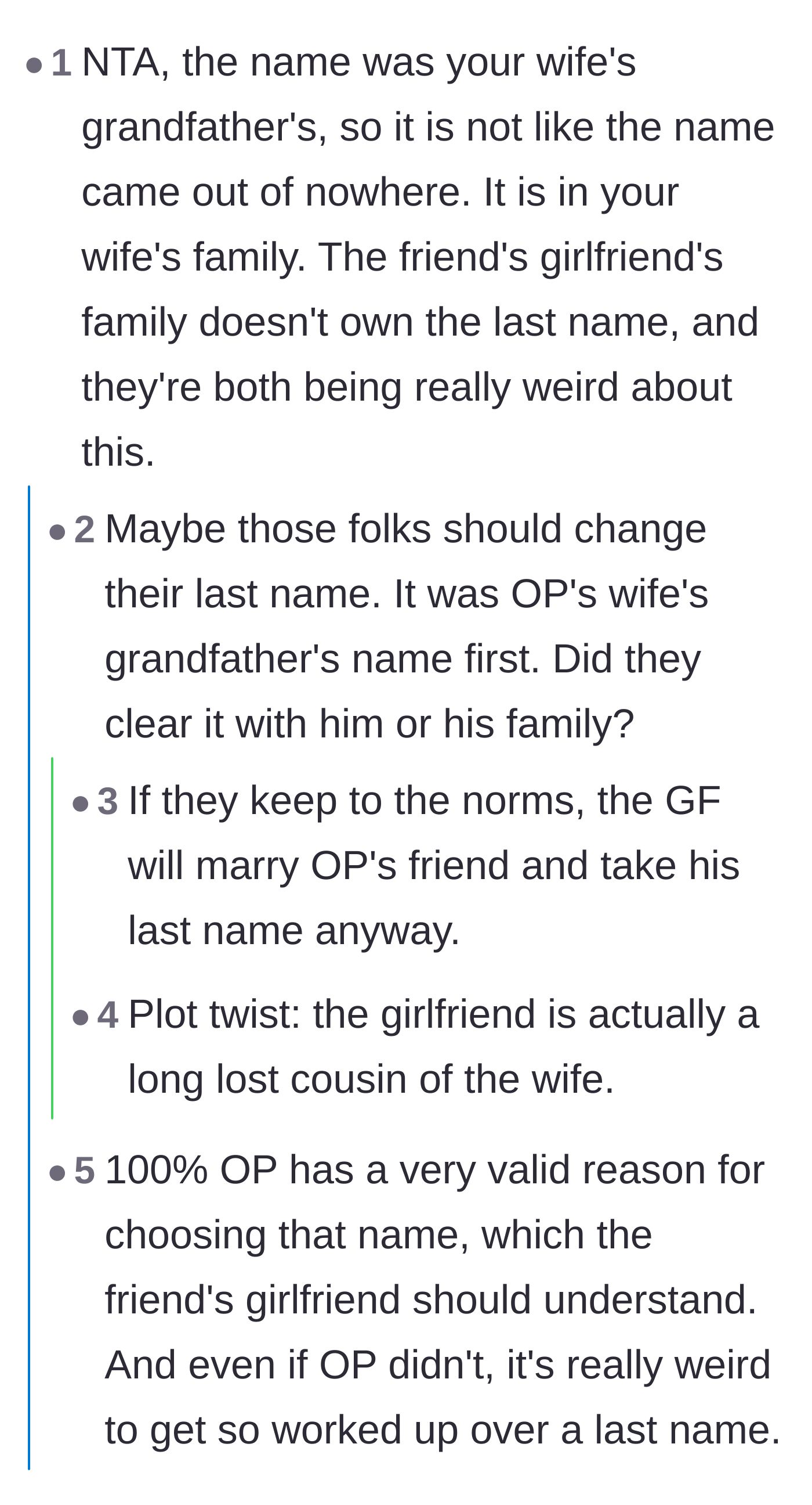 Comment thread 2 - Pointing out the irony that the girlfriend will likely drop that very last name if she ever gets married.