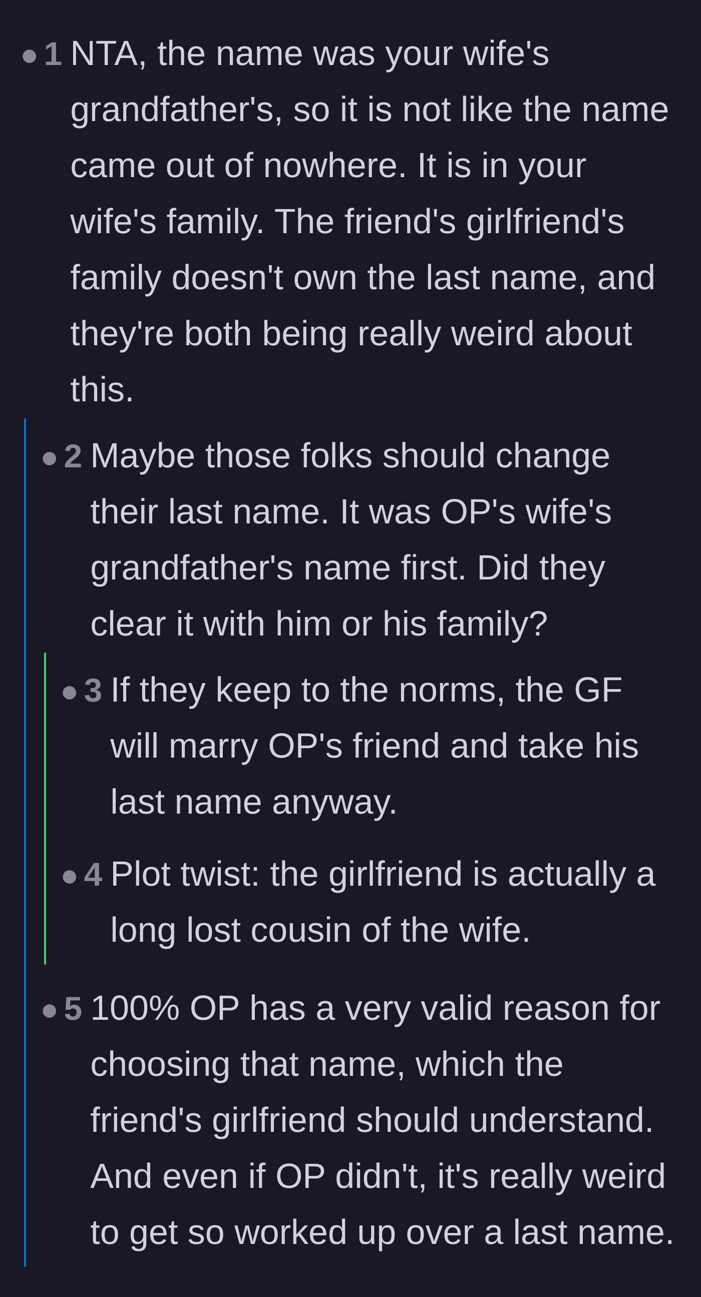Comment thread 2 - Pointing out the irony that the girlfriend will likely drop that very last name if she ever gets married.