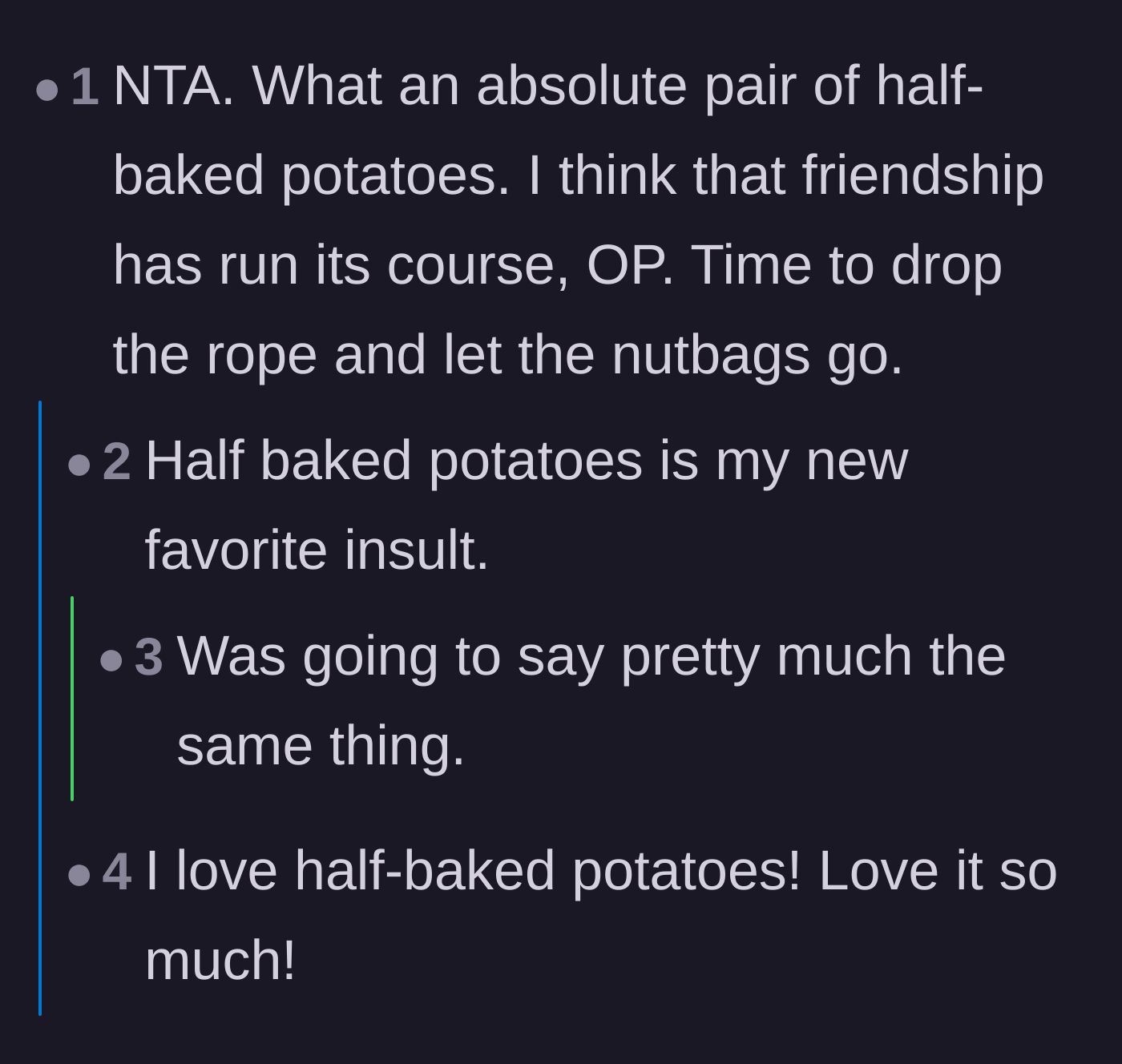 Comment thread 3 - Commenters adopting a hilarious food-based insult for the unhinged couple.