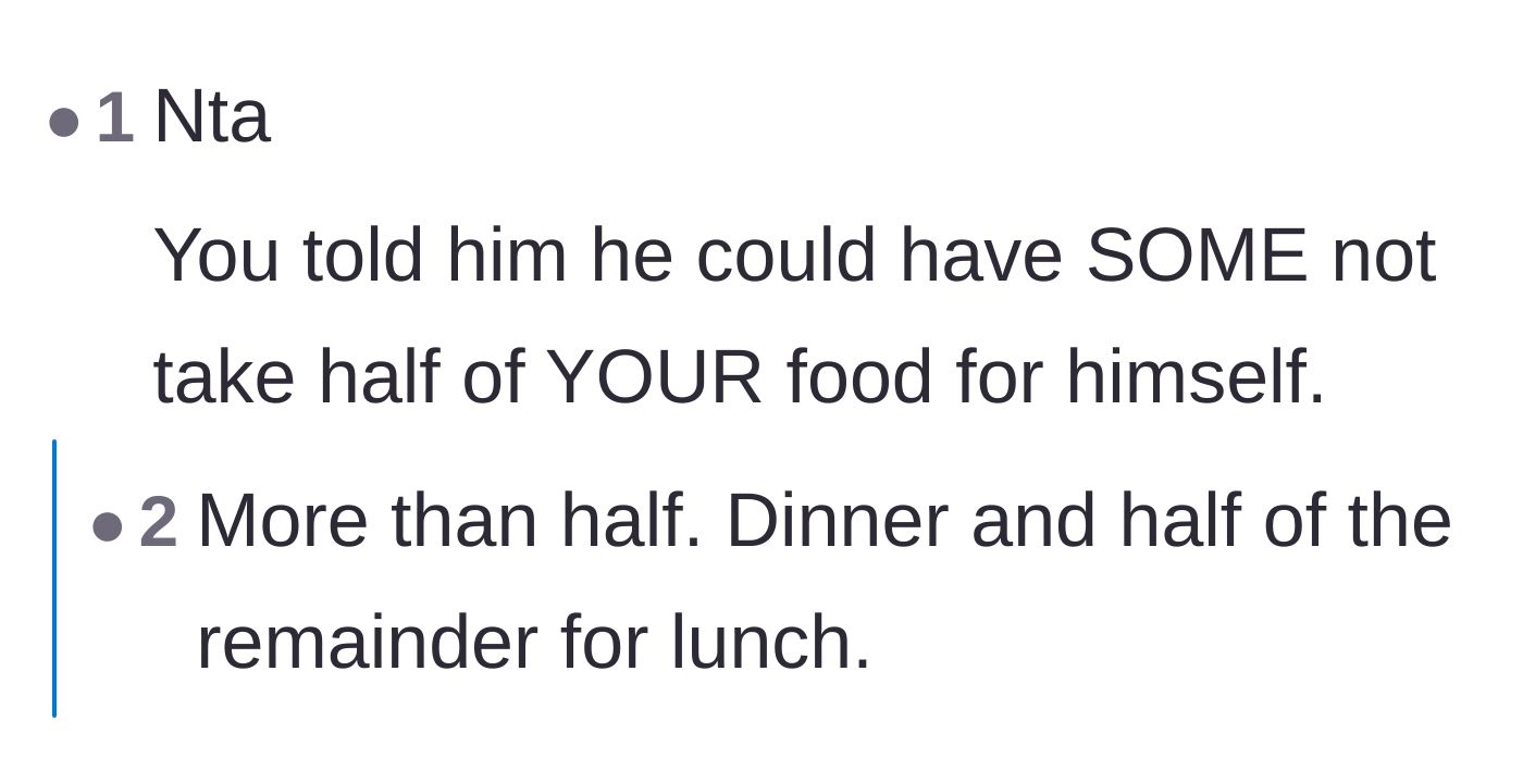 Comment thread 2 - Highlighting the sheer volume of food the roommate attempted to claim for himself.