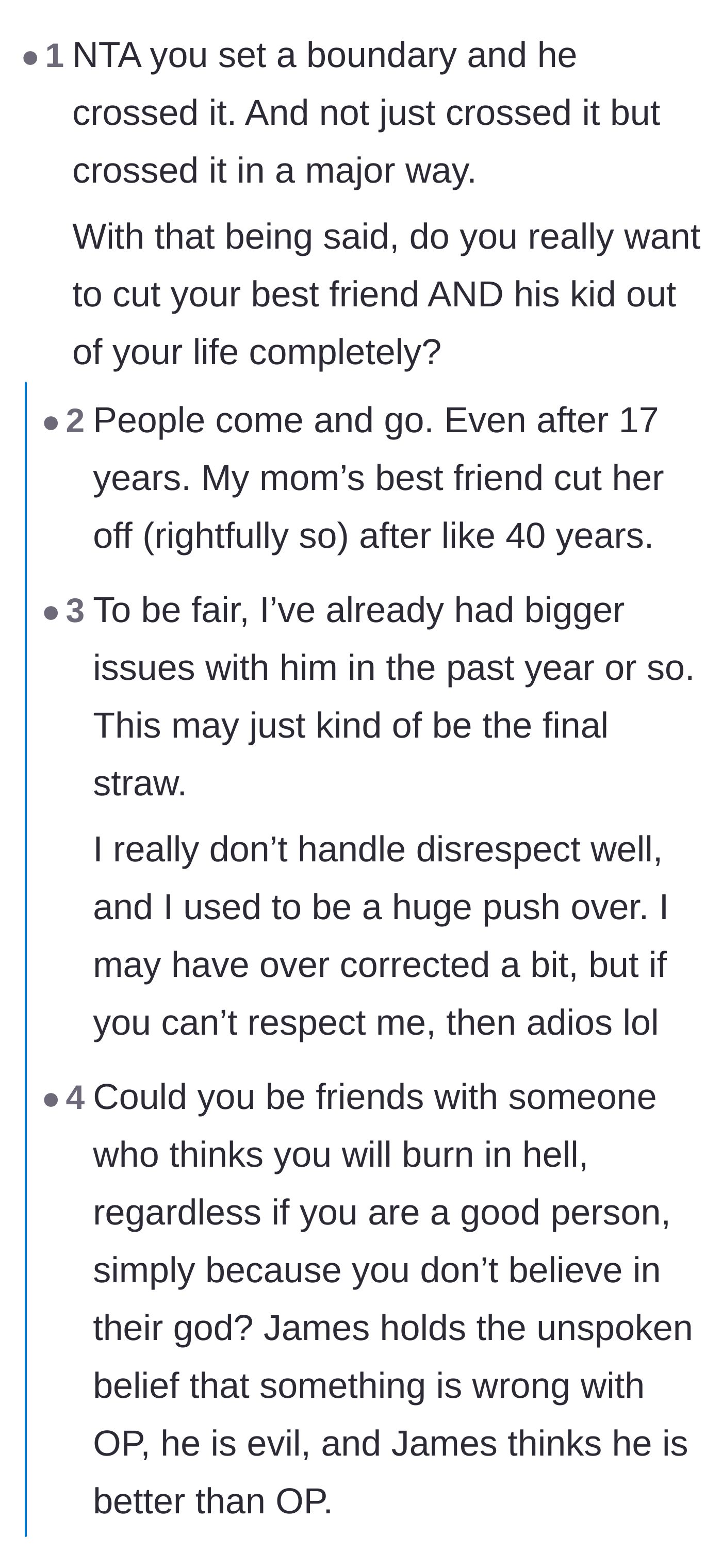 Comment thread 5 - OP revealing that this was actually the final straw after a year of the friend breaking other boundaries.
