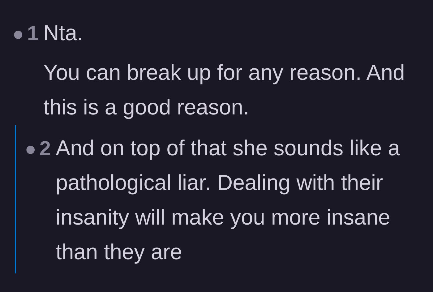 Comment thread 4 - Highlighting the psychological toll of dealing with a pathological liar.