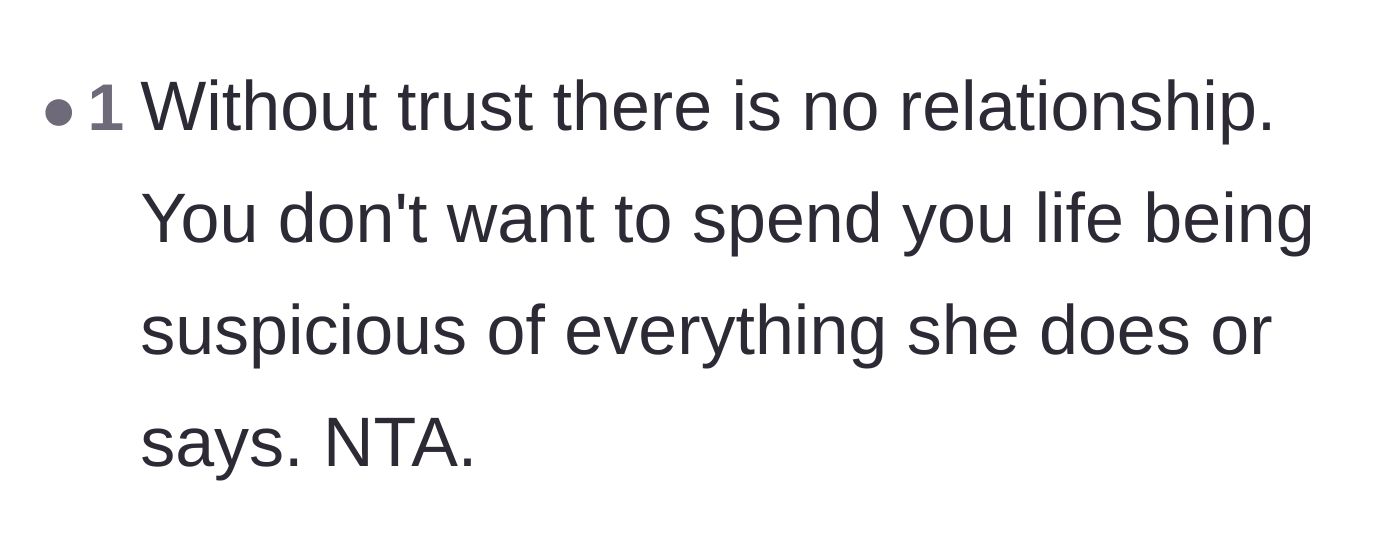 Comment thread 6 - Pointing out that a relationship without trust leads to a lifetime of exhausting suspicion.
