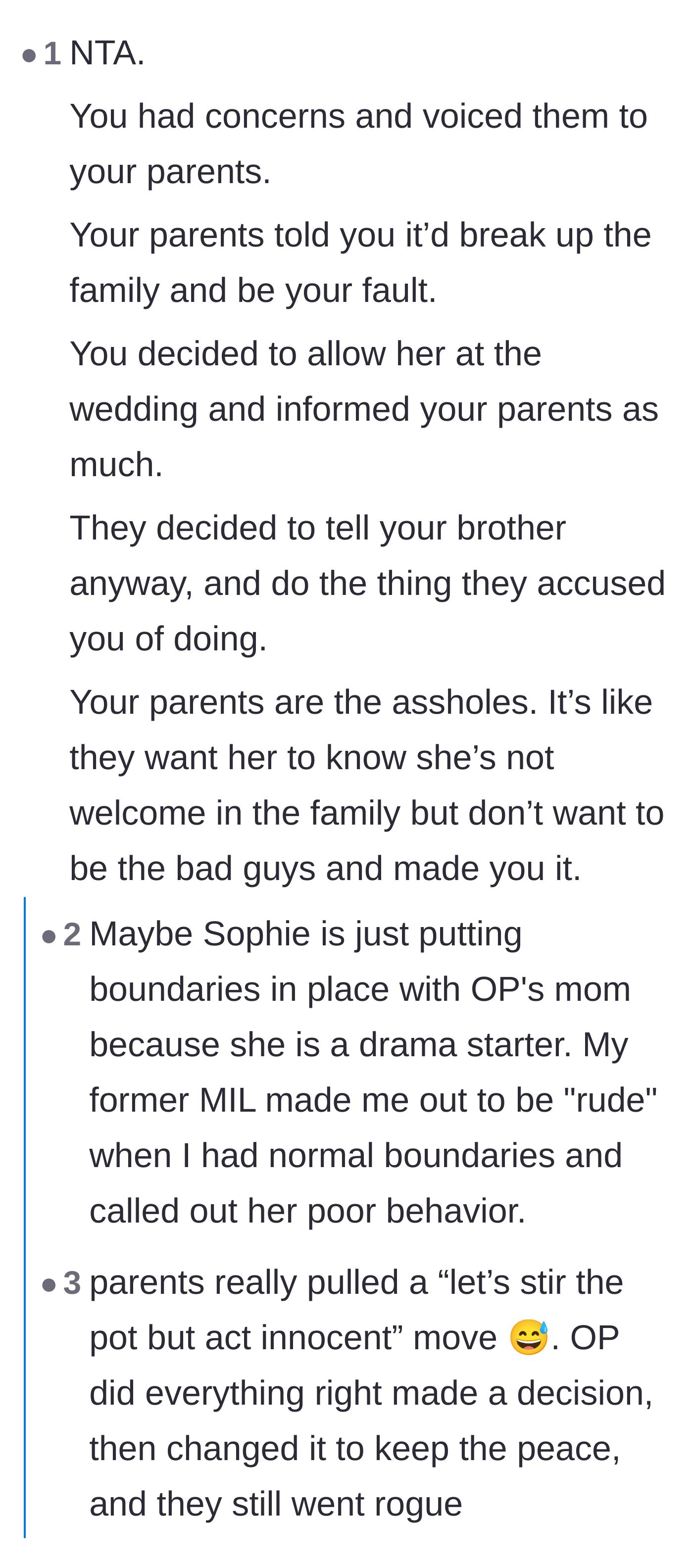 Comment thread 1 - Readers dissecting the parents' manipulative tactics and realizing they are playing both brothers against each other.