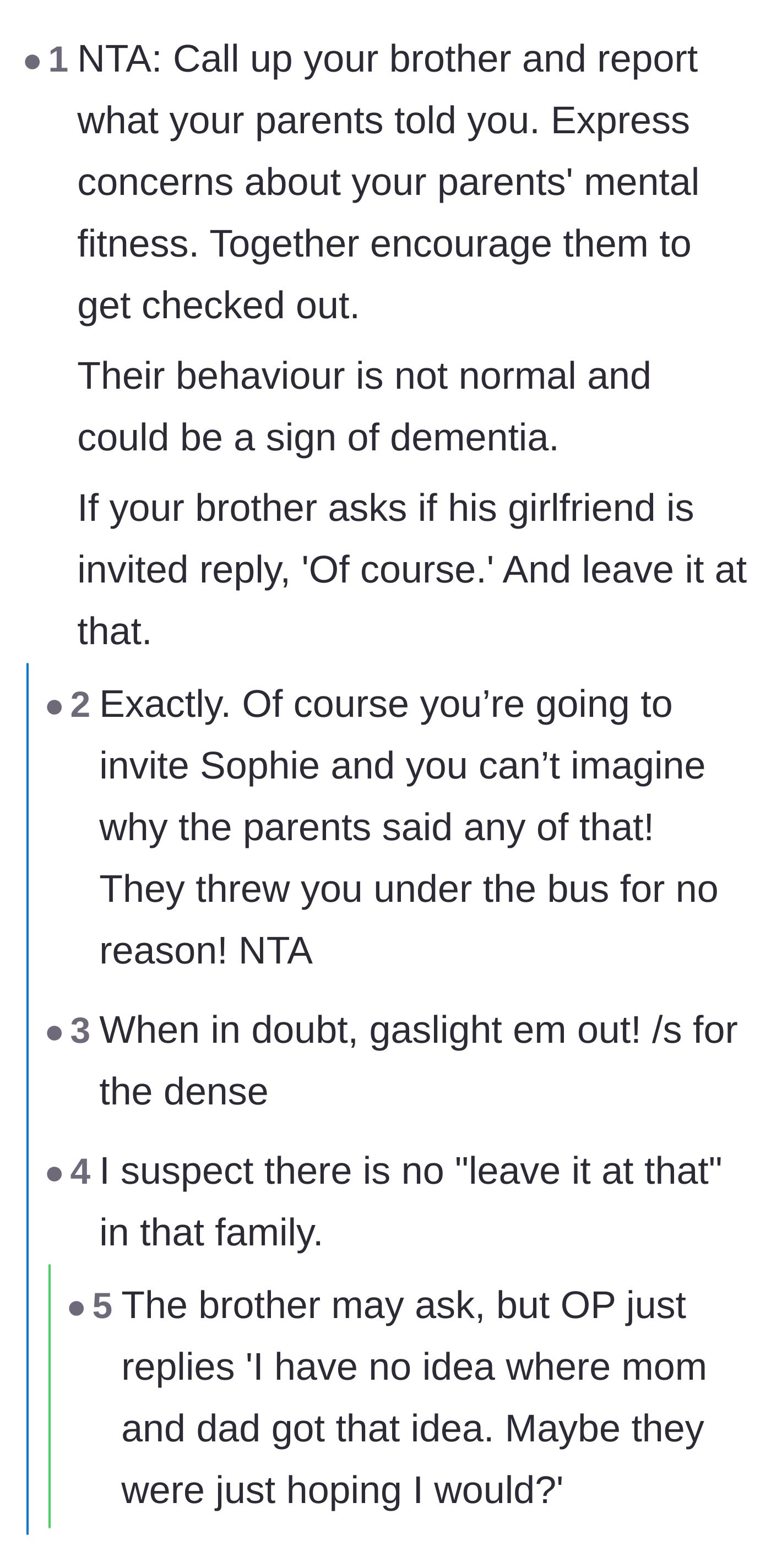 Comment thread 3 - Advice for the groom to deny the parents' claims and suggest they need a medical evaluation for their memory.