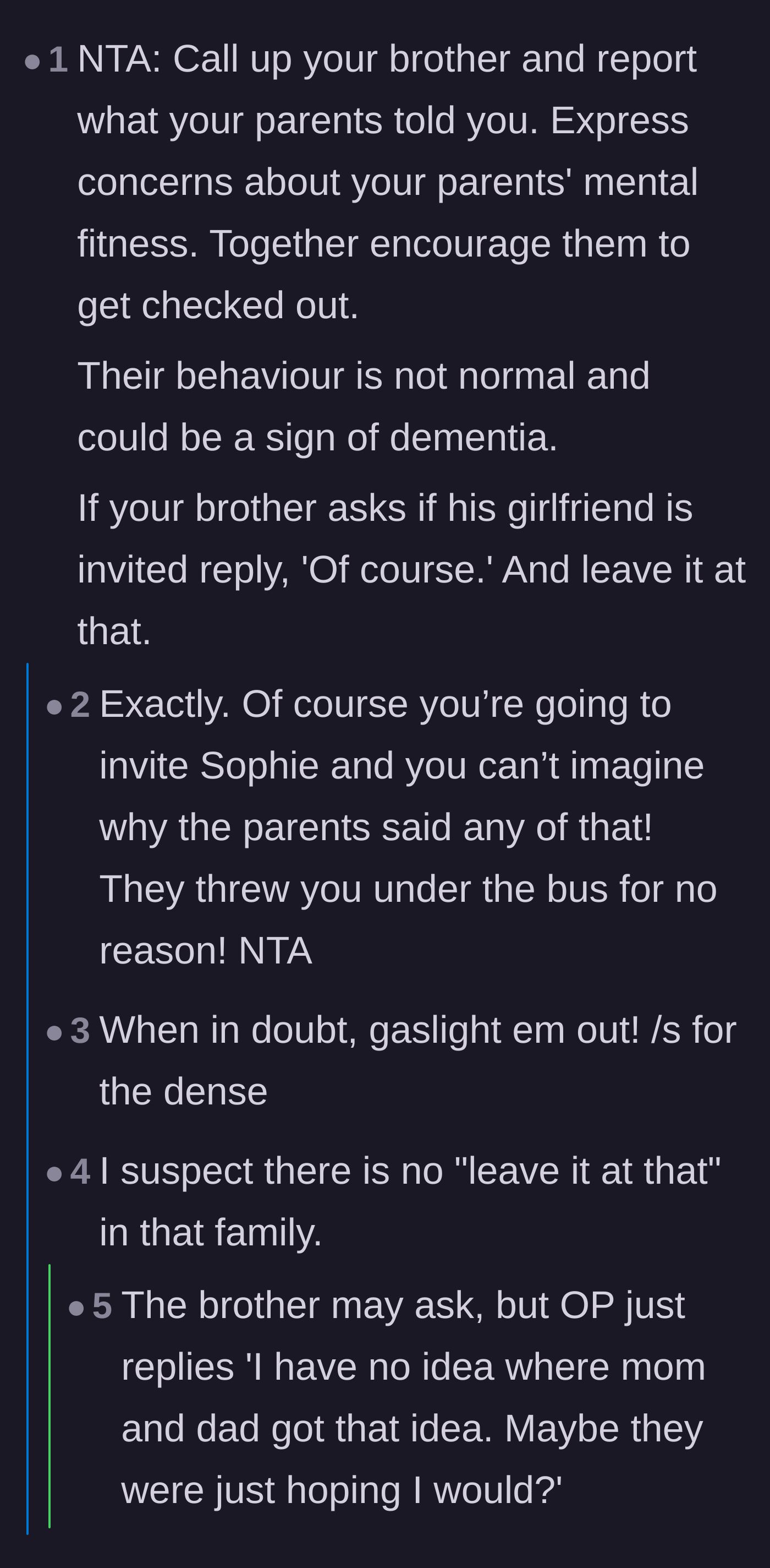 Comment thread 3 - Advice for the groom to deny the parents' claims and suggest they need a medical evaluation for their memory.