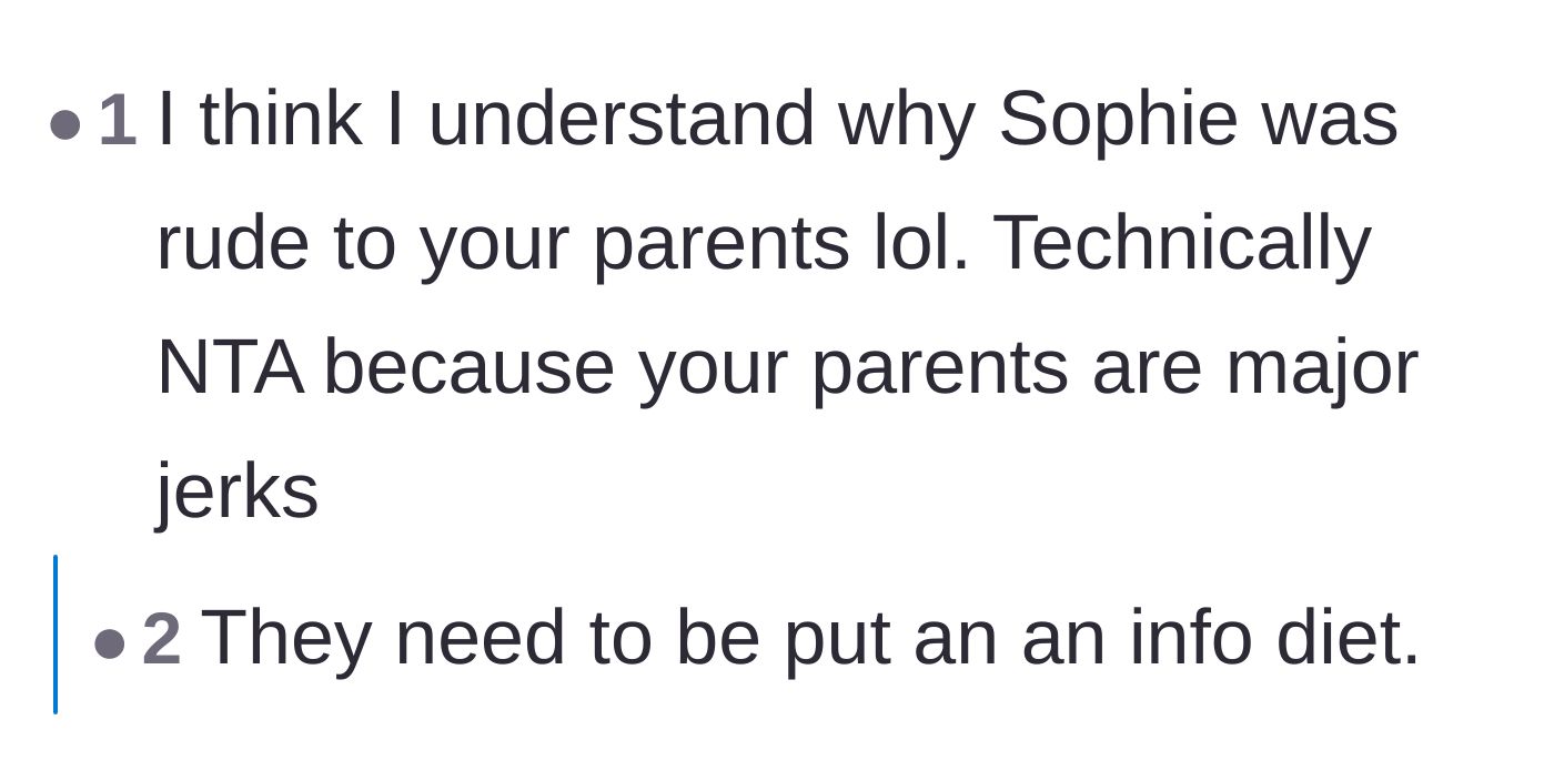 Comment thread 4 - Commenters sympathizing with the girlfriend's rude behavior towards the parents.