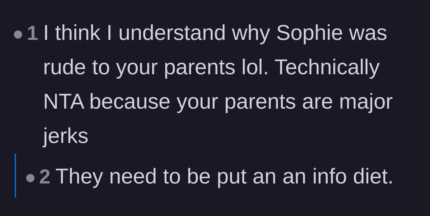 Comment thread 4 - Commenters sympathizing with the girlfriend's rude behavior towards the parents.