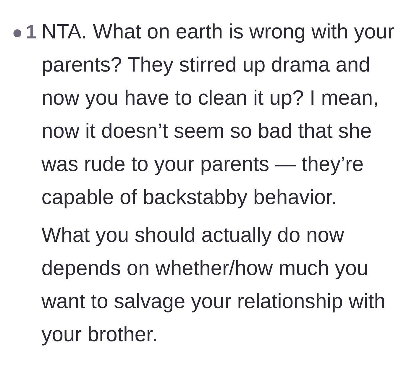 Comment thread 6 - Outrage over the parents' backstabbing behavior and the mess the groom has to clean up.