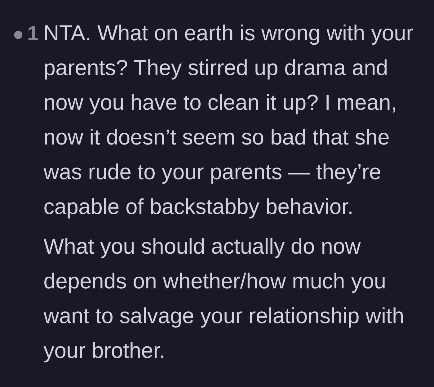Comment thread 6 - Outrage over the parents' backstabbing behavior and the mess the groom has to clean up.