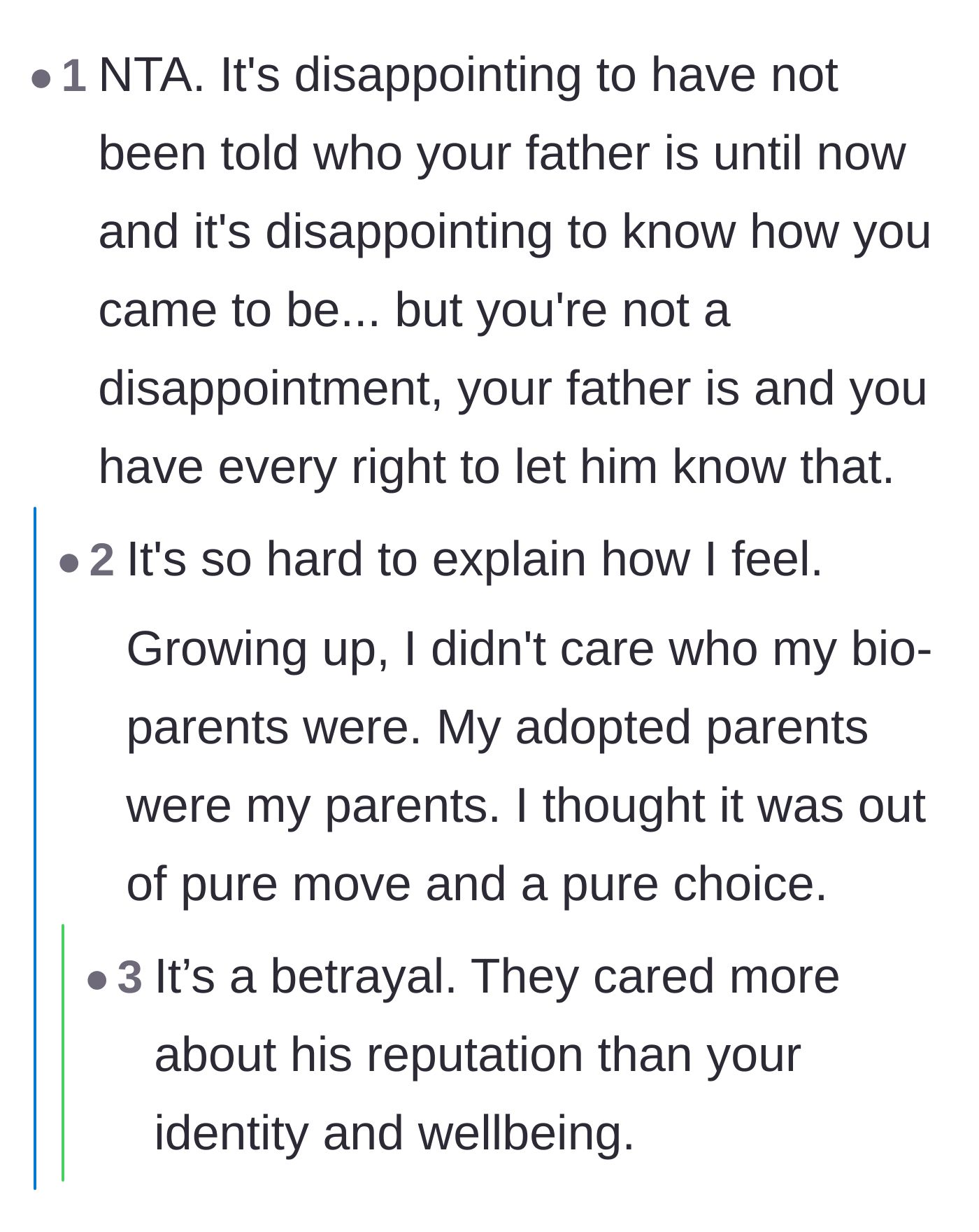 Comment thread 2 - Discussion on the father's hypocrisy and the parents lying to protect their reputations.