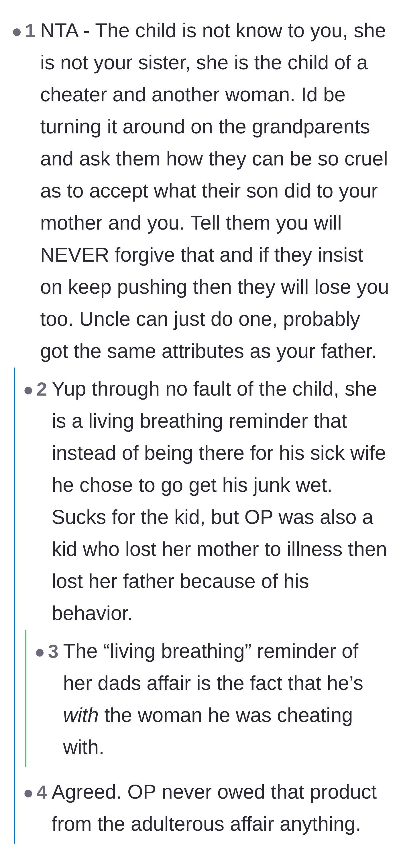 Comment thread 1 - Readers debating the grandparents' cruelty and clashing over harsh language used to describe the affair child.