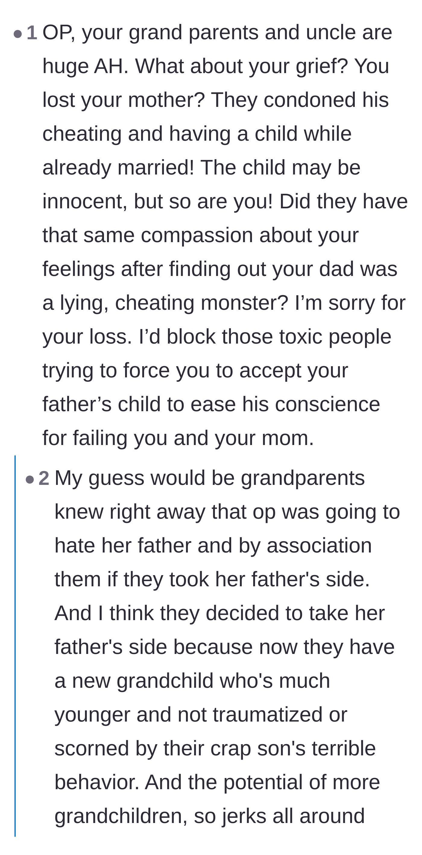 Comment thread 3 - Readers theorizing that the grandparents are siding with the father just to have a younger, untraumatized grandchild.