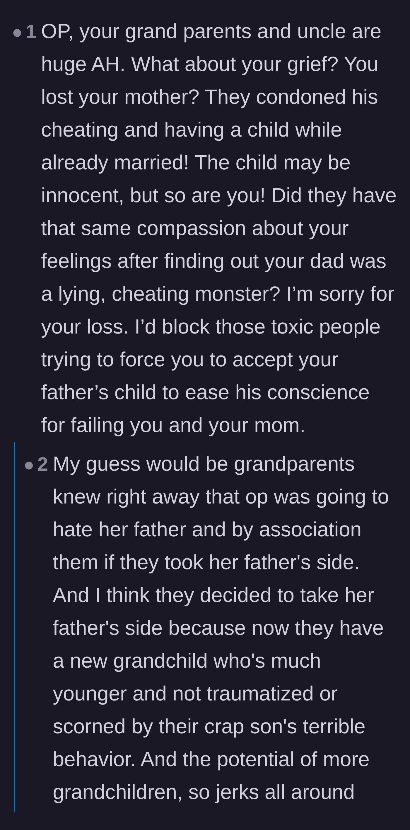 Comment thread 3 - Readers theorizing that the grandparents are siding with the father just to have a younger, untraumatized grandchild.