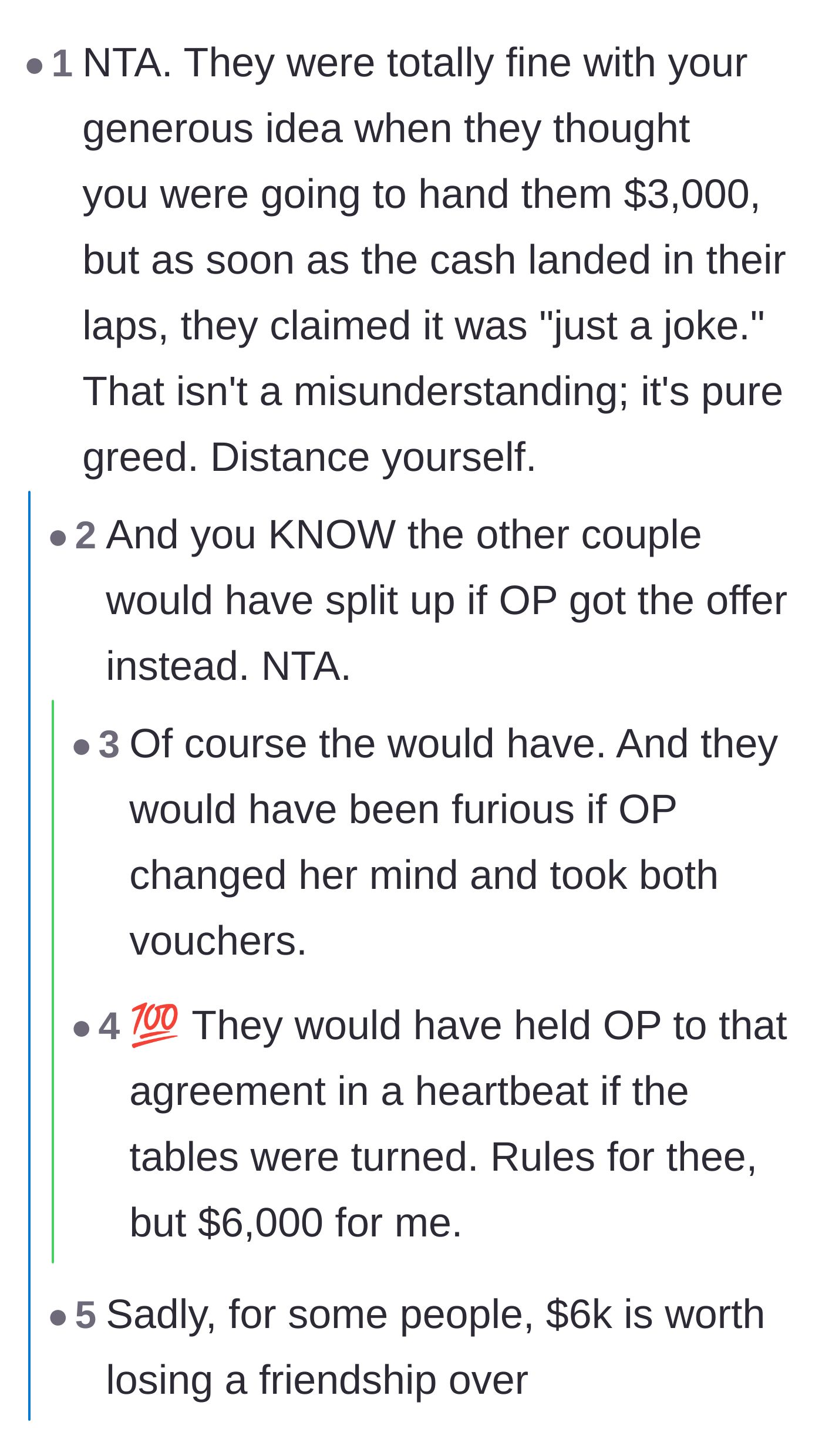 Comment thread 3 - Commenters highlight the hypocrisy of the neighbors, noting they would have held the main character to the deal if the roles were reversed.