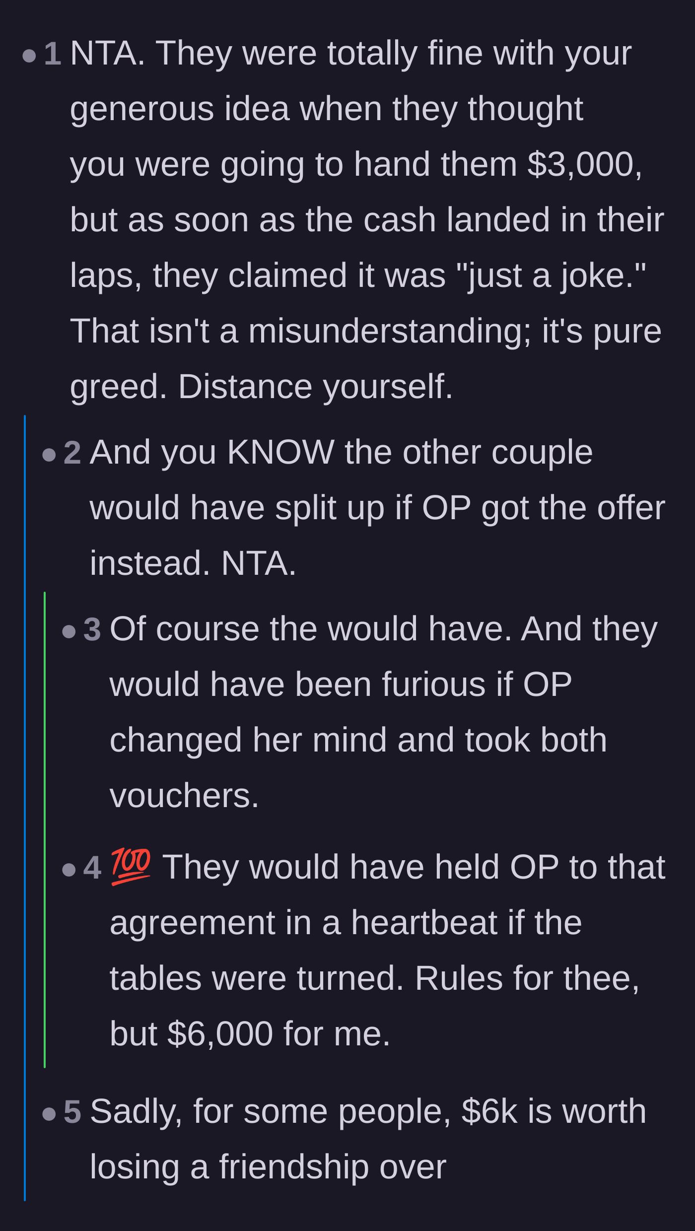 Comment thread 3 - Commenters highlight the hypocrisy of the neighbors, noting they would have held the main character to the deal if the roles were reversed.