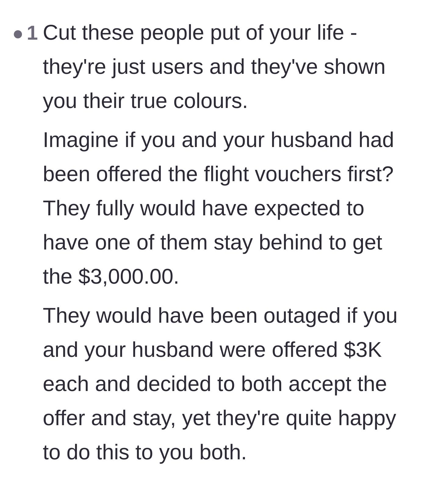 Comment thread 4 - Advice to cut the neighbors out completely because they have revealed their true, selfish colors.