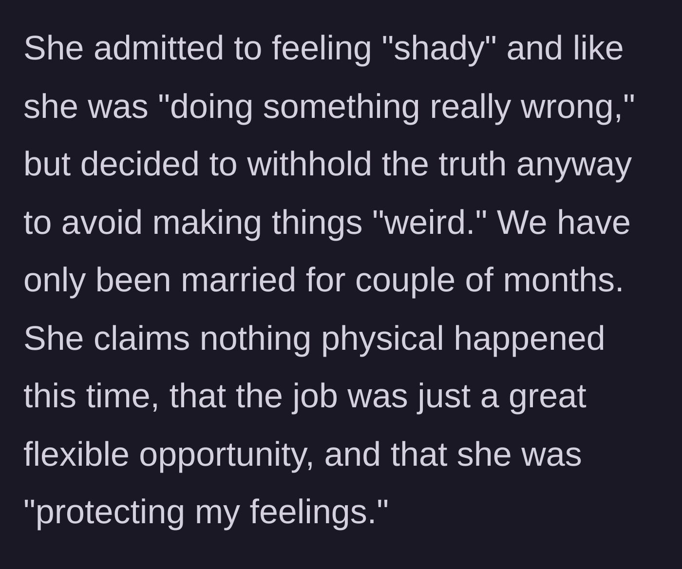 Story part 5 - A woman looking apologetic but defensive, trying to explain herself to a disappointed man.