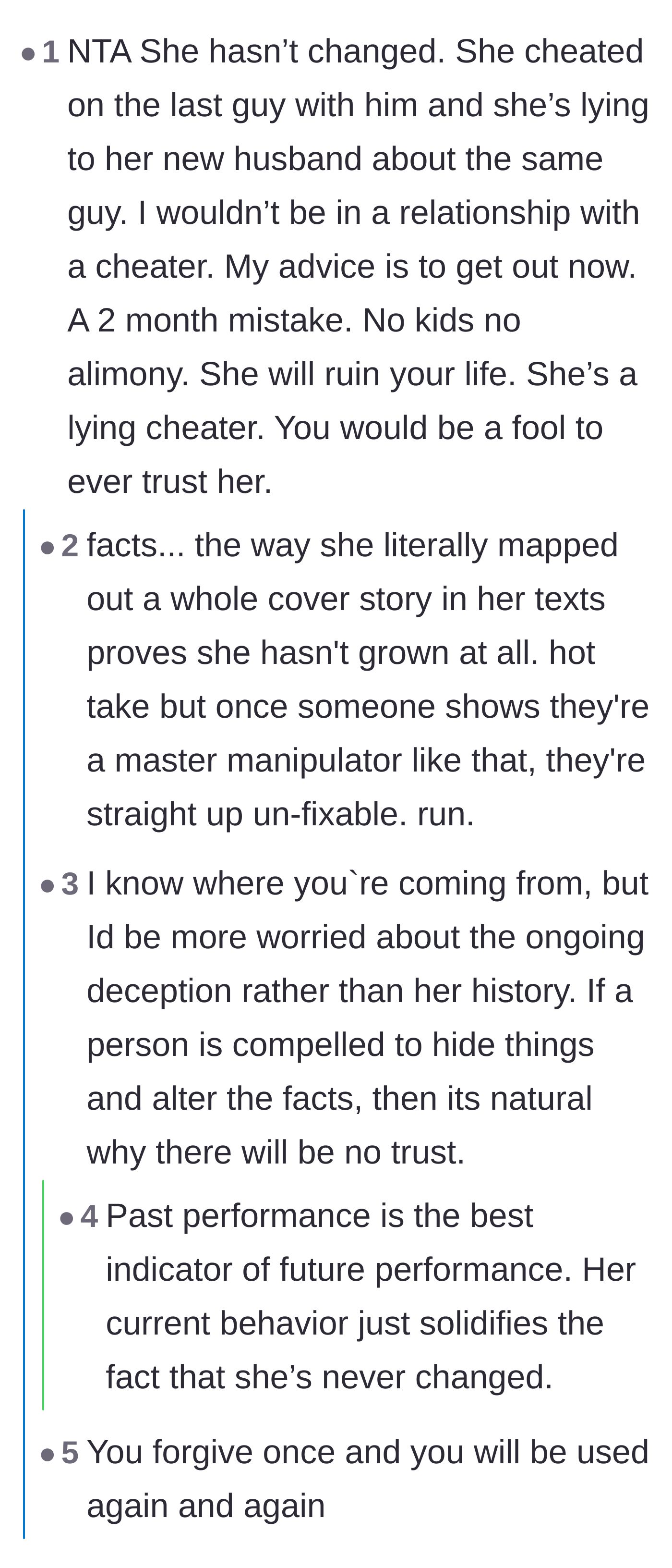 Comment thread 2 - A discussion on how the wife's past history of infidelity with the same man predicts her current behavior.