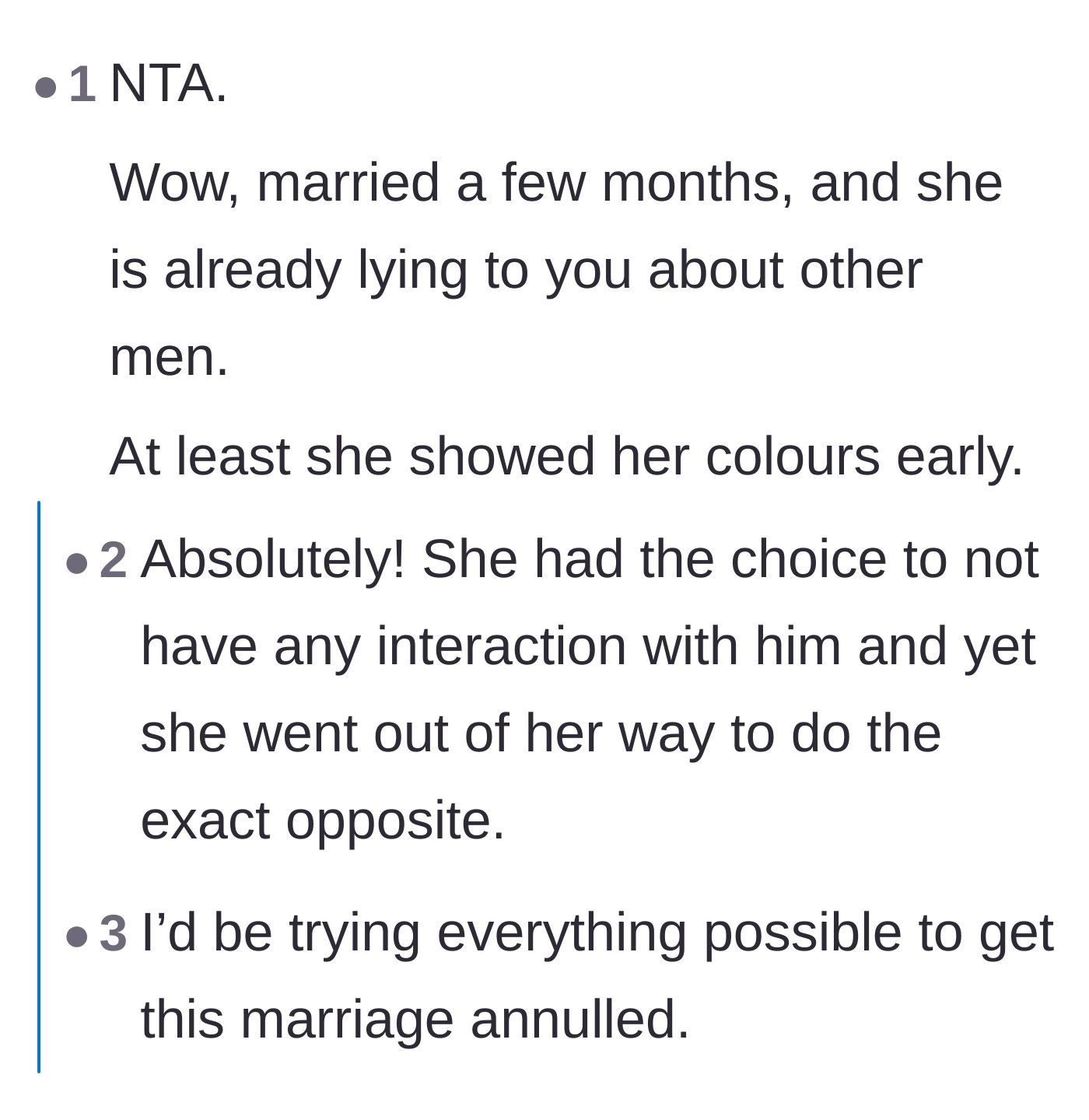 Comment thread 4 - Commenters expressing shock at the wife showing her true colors only a couple of months into the marriage.
