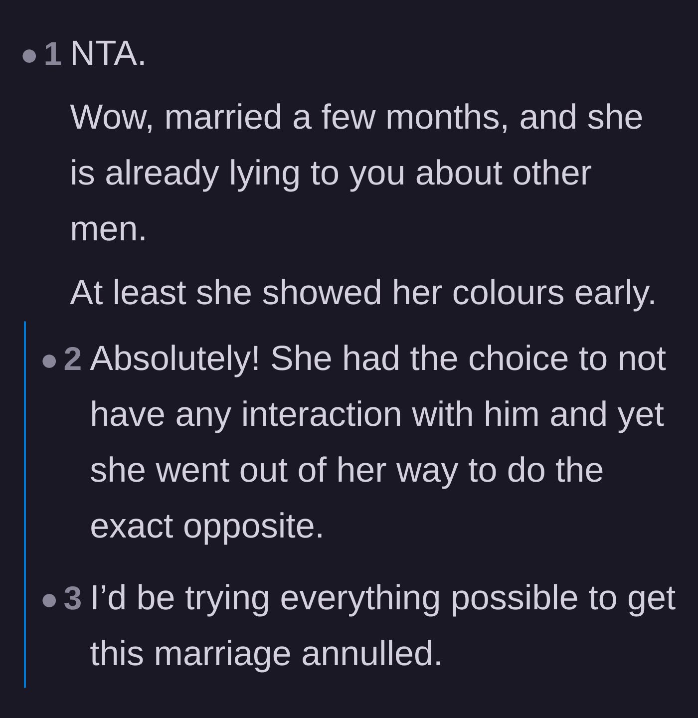 Comment thread 4 - Commenters expressing shock at the wife showing her true colors only a couple of months into the marriage.