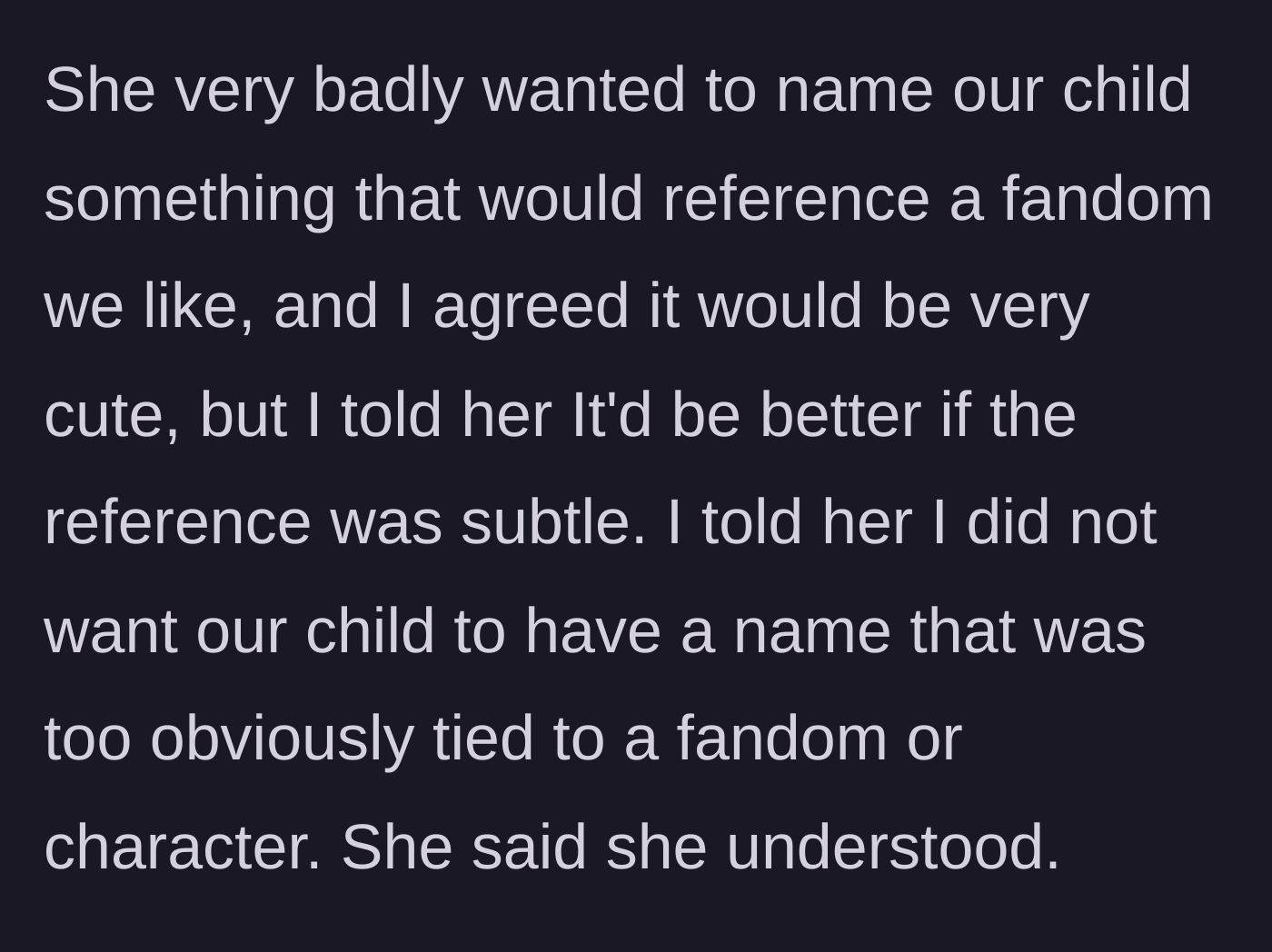 Story part 3 - Agreeing on a subtle fandom reference for the name