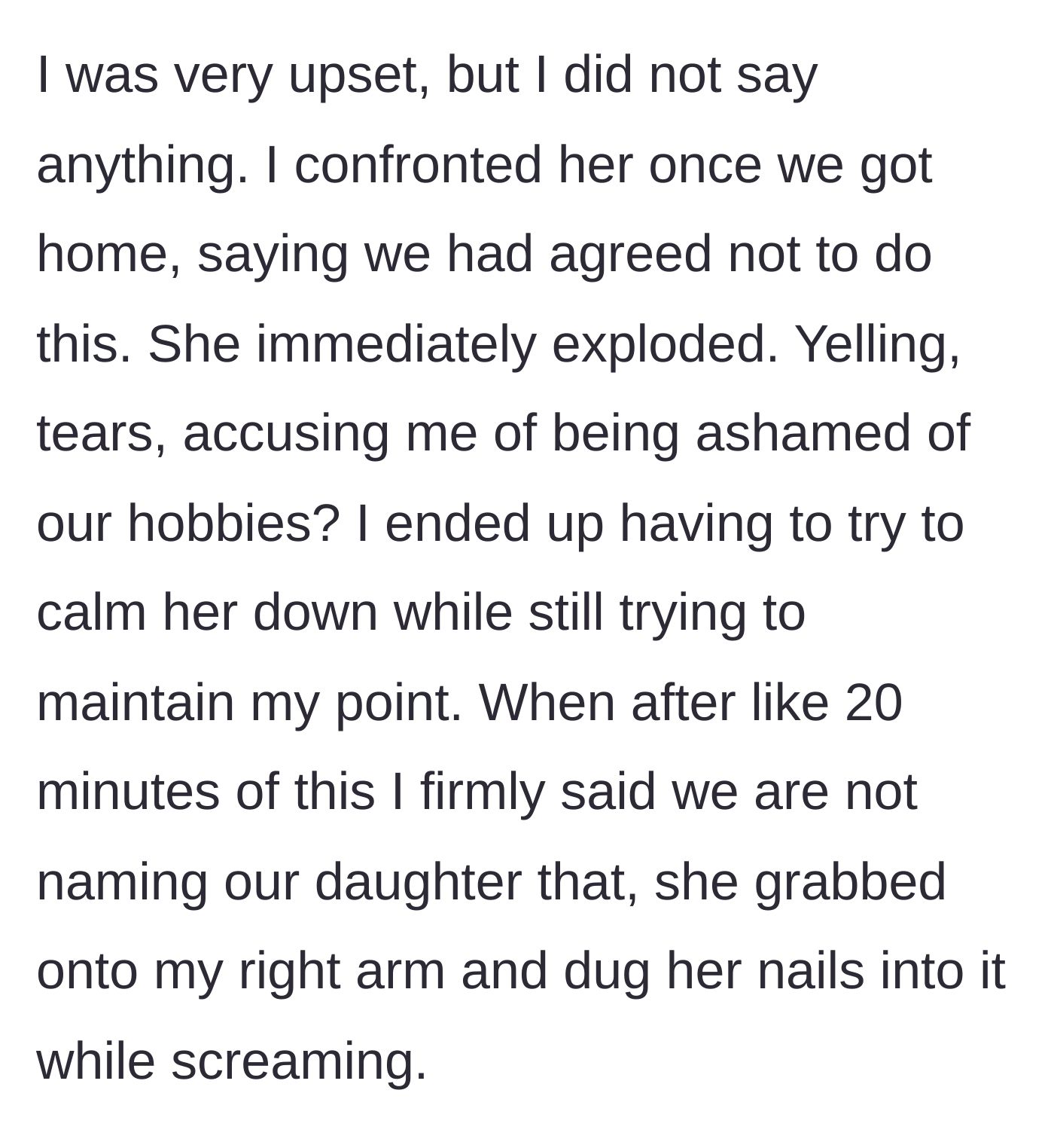 Story part 7 - Wife reacting violently to being confronted about the name