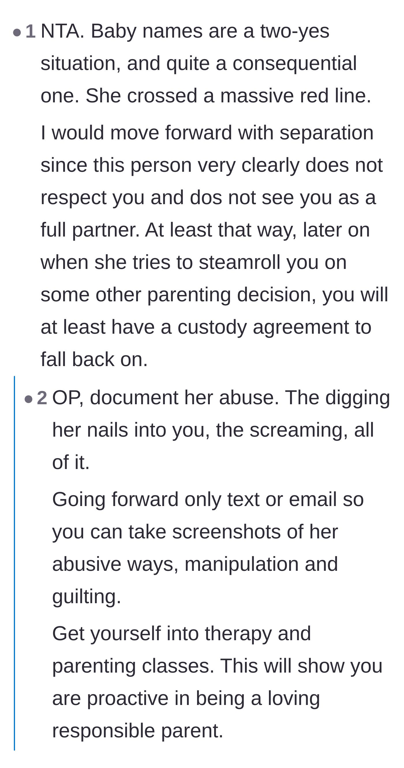 Comment thread 4 - Legal advice urging the husband to document the physical abuse and secure his custody rights immediately.