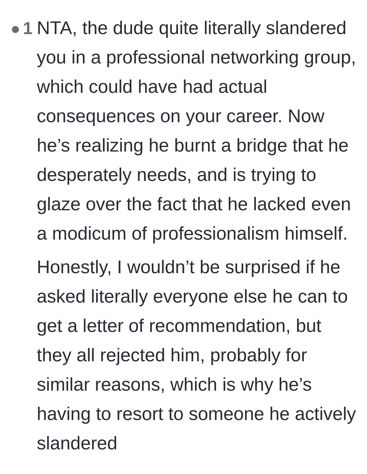 Comment thread 5 - Speculation that the intern only came back to the mentor because every other potential reference had already rejected him.
