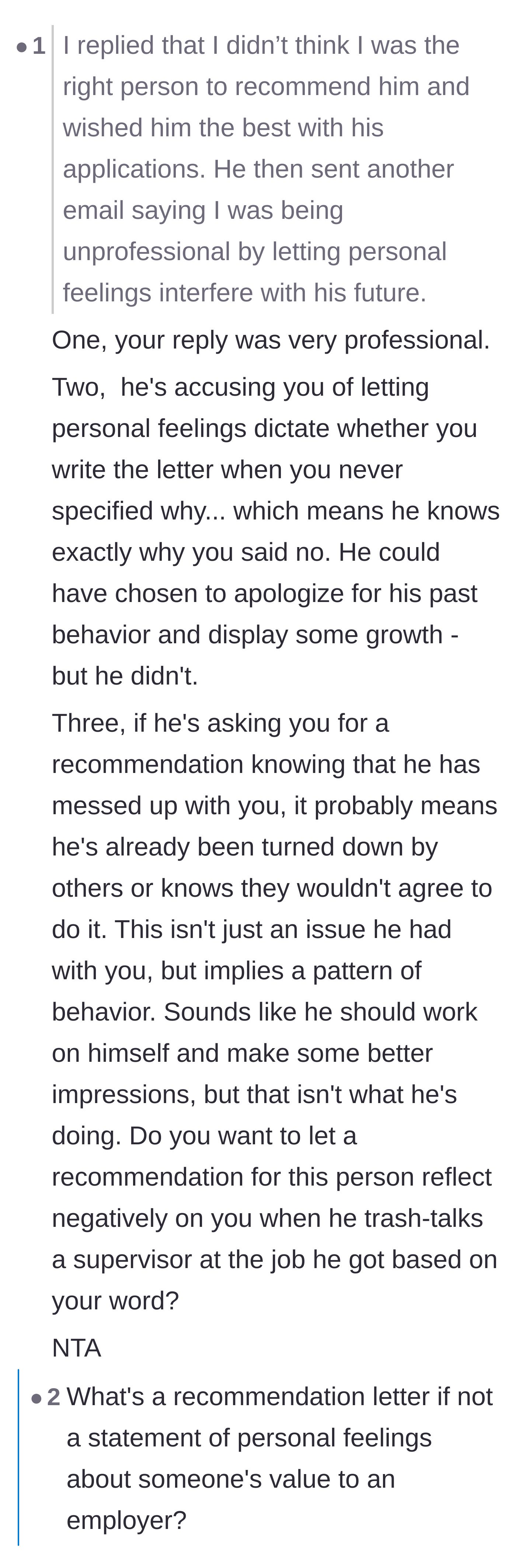 Comment thread 6 - A breakdown of how the intern's defensive follow-up email proves he knew exactly why he was being denied.