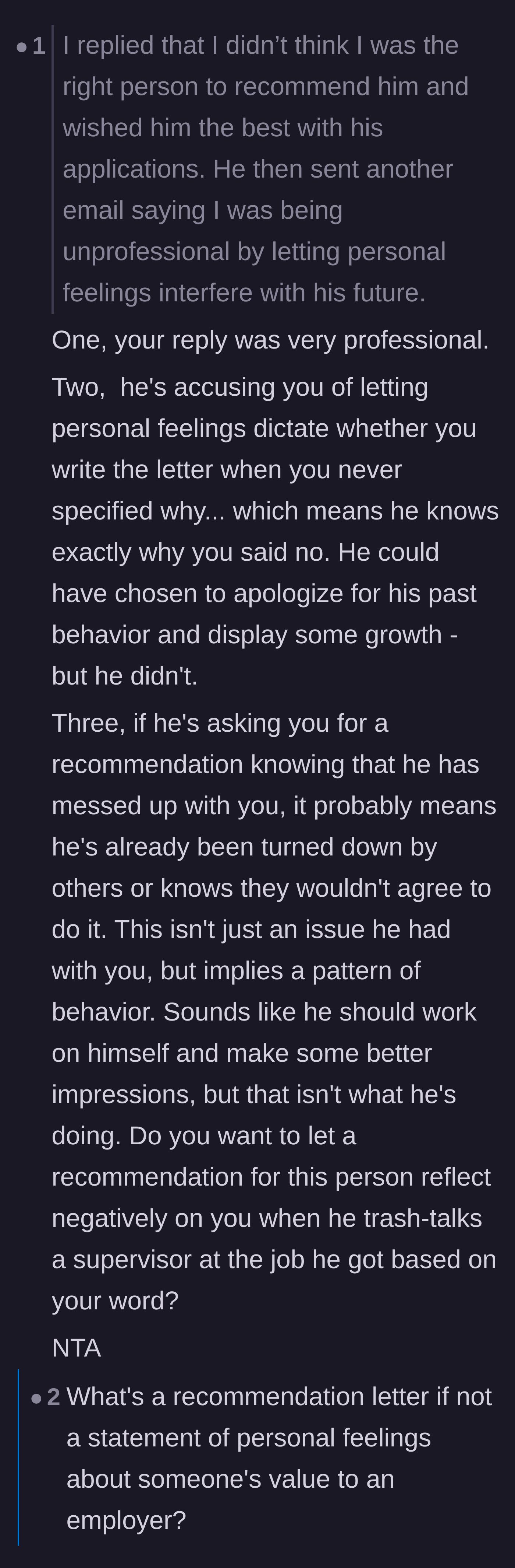 Comment thread 6 - A breakdown of how the intern's defensive follow-up email proves he knew exactly why he was being denied.