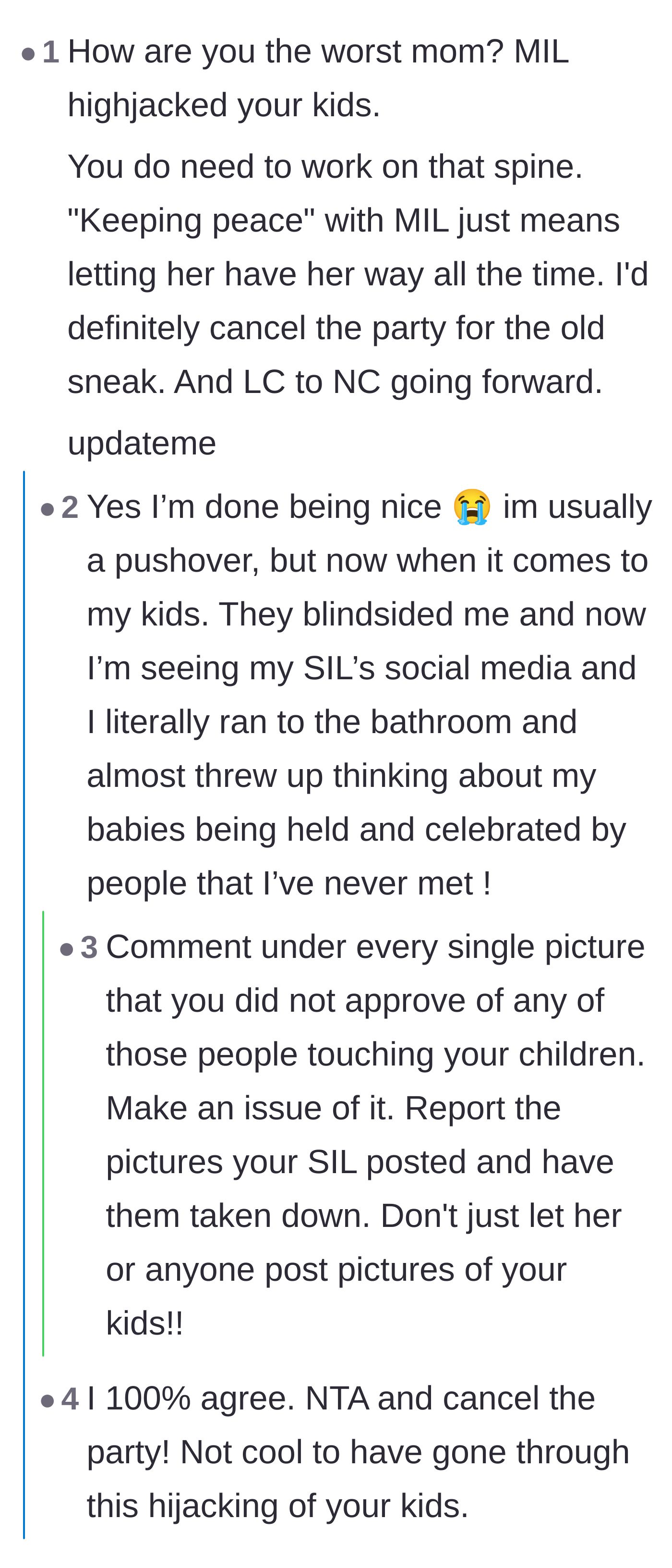 Comment thread 1 - Readers advising the mother to report the unauthorized photos online and enforce a strict one-year ban on her mother-in-law.