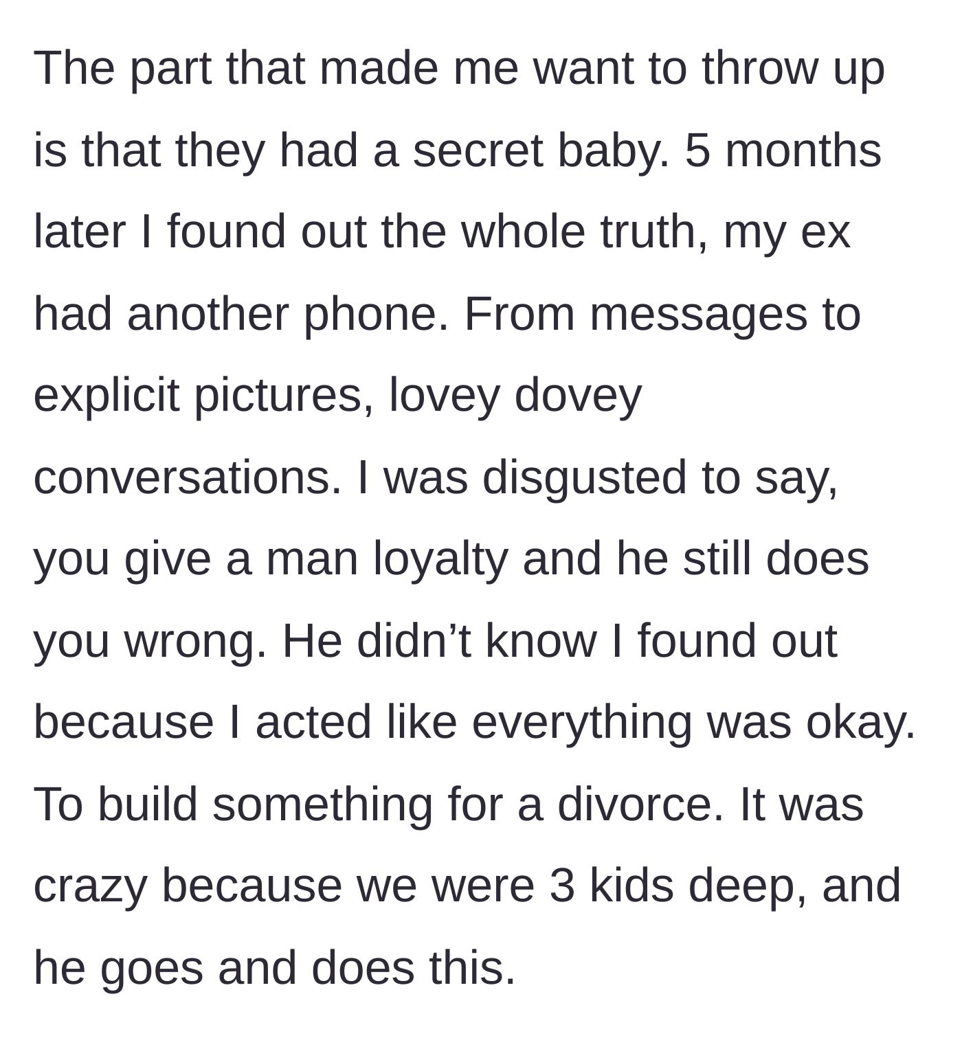 Story part 3 - A heartbreaking moment of discovering a hidden second phone filled with explicit messages.