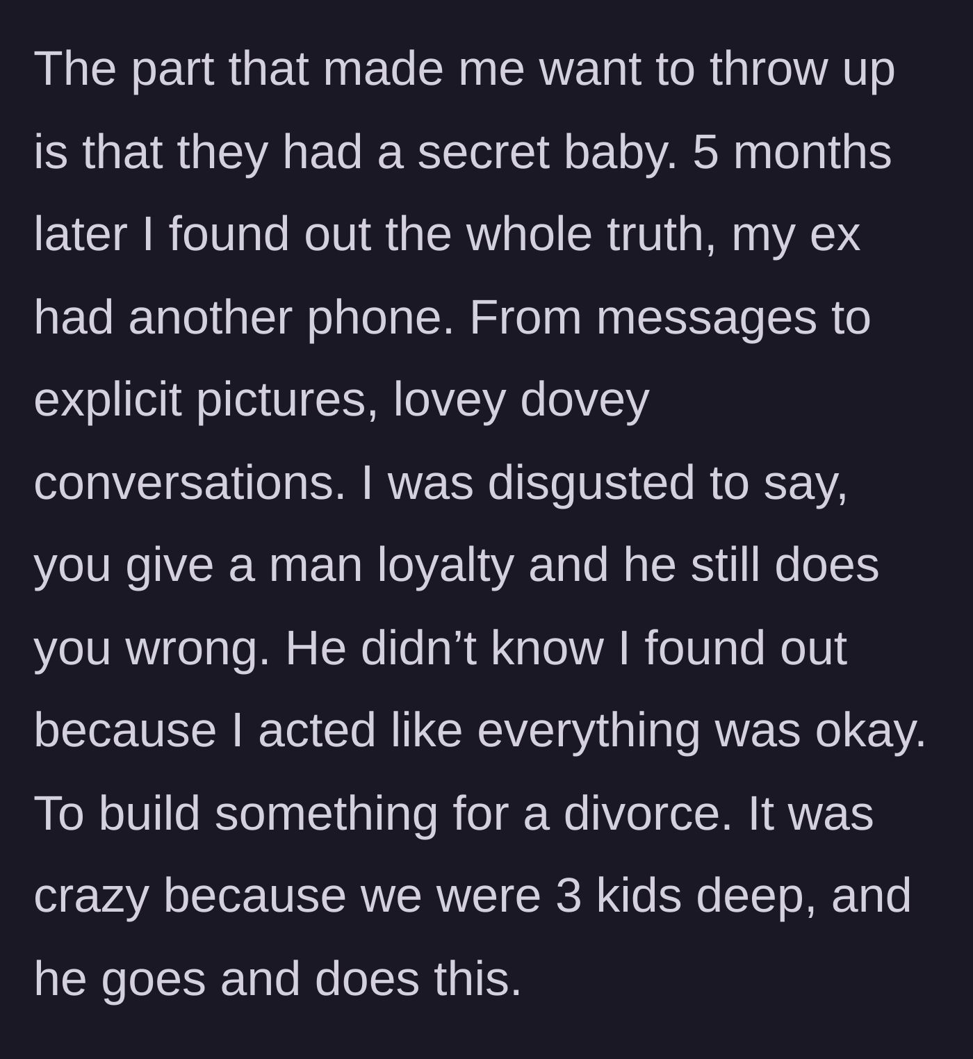 Story part 3 - A heartbreaking moment of discovering a hidden second phone filled with explicit messages.